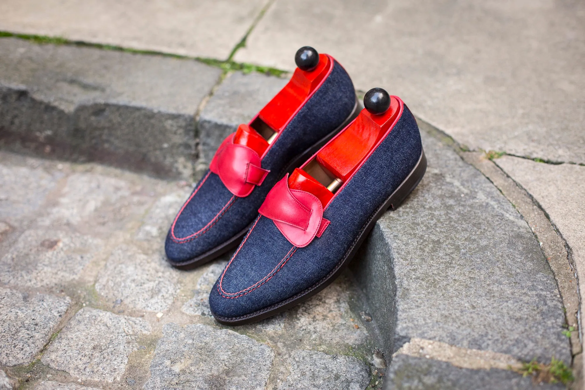 Hawthorne - MTO - Denim / Red Calf - TMG Last - Double Leather Sole