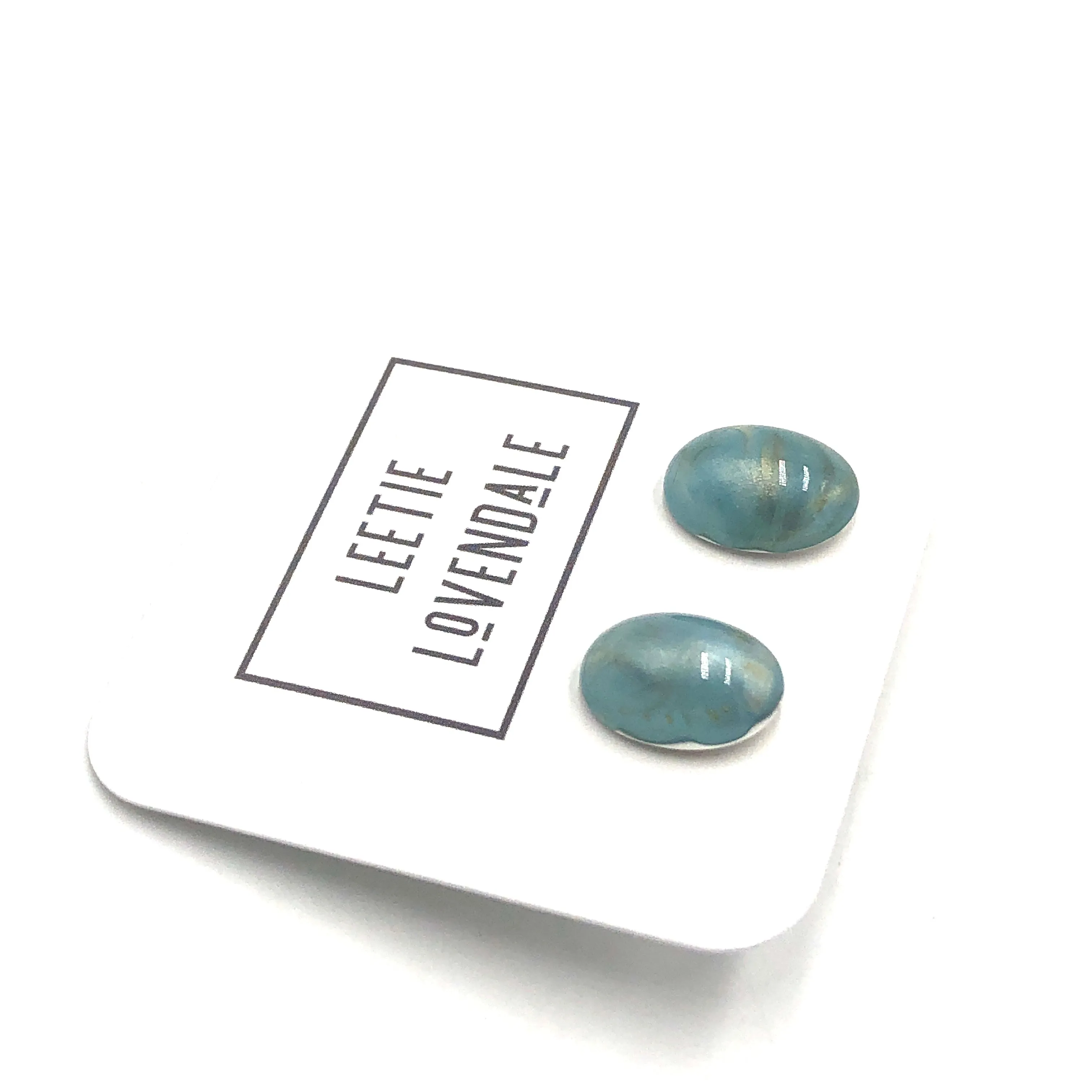 Ice Blue Marbled Oval Stud Earrings