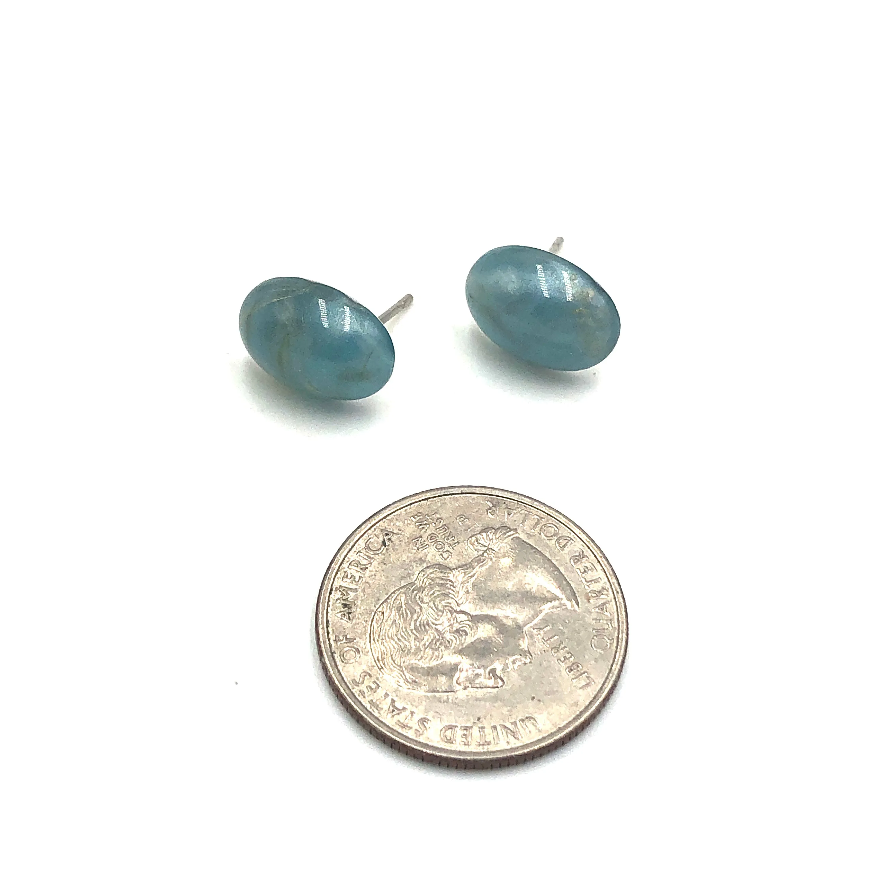 Ice Blue Marbled Oval Stud Earrings