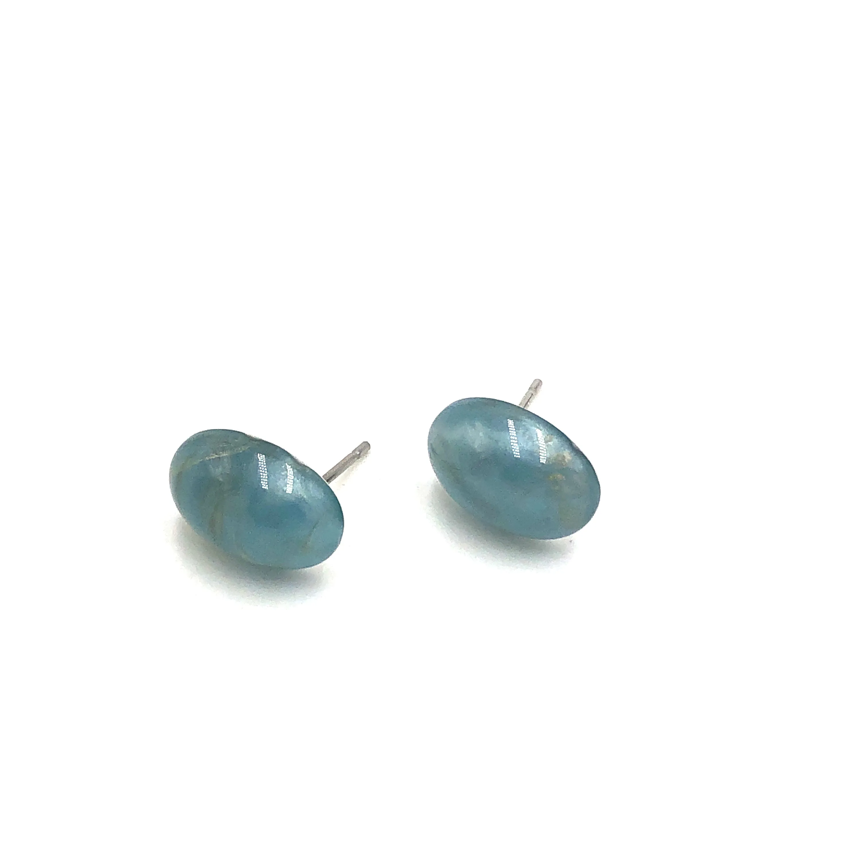 Ice Blue Marbled Oval Stud Earrings