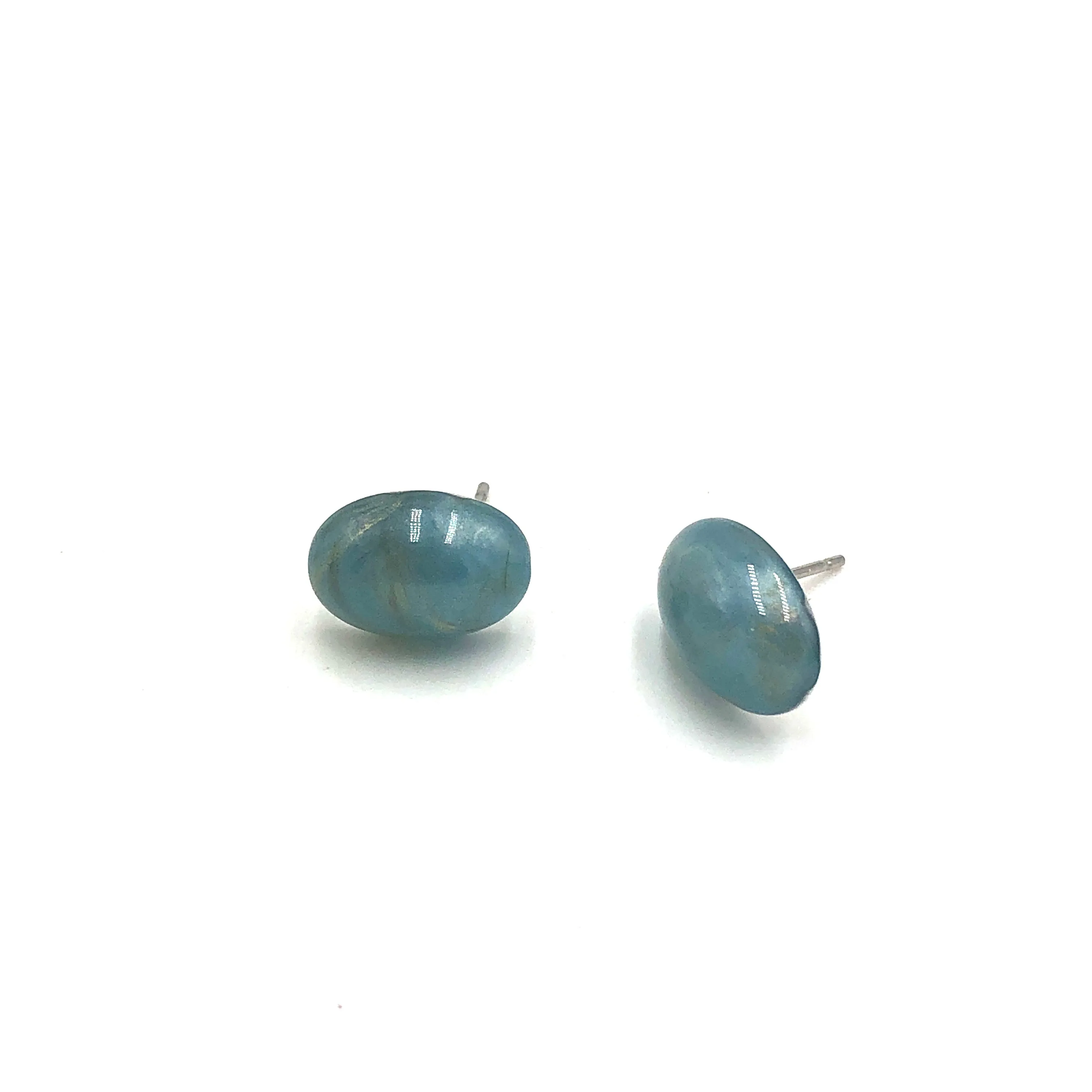 Ice Blue Marbled Oval Stud Earrings