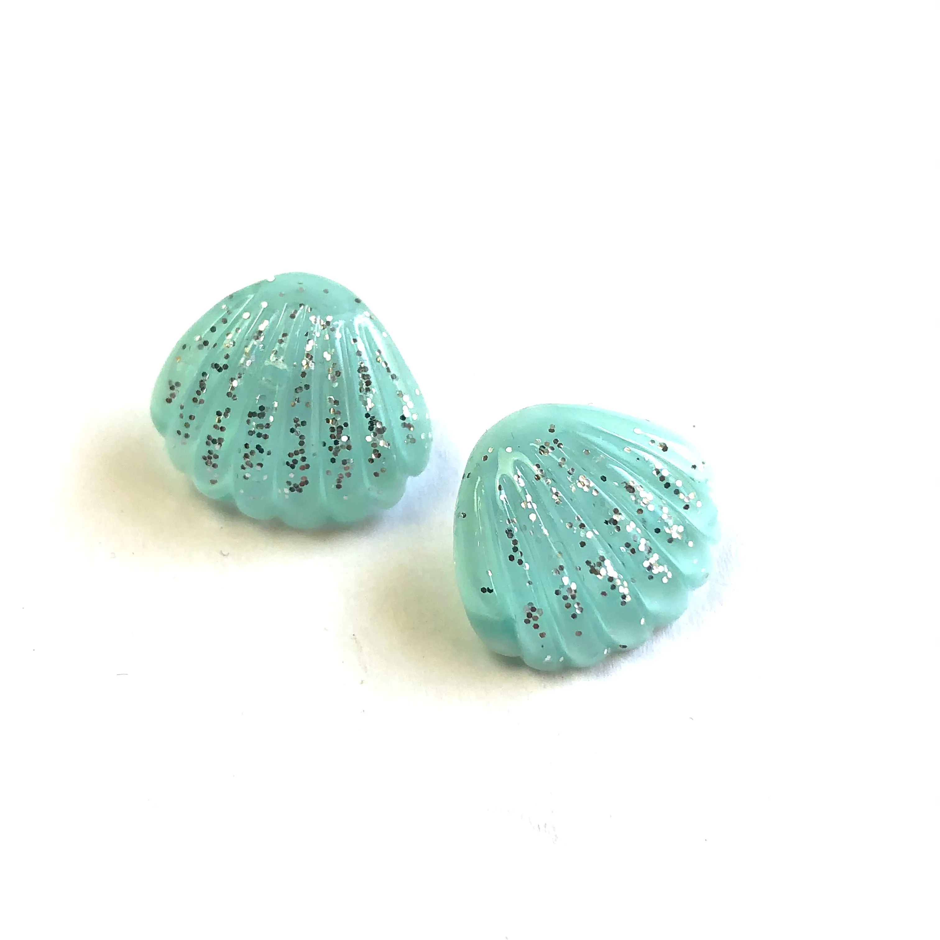 Ice Blue Oyster Shell Glitter Stud Earrings