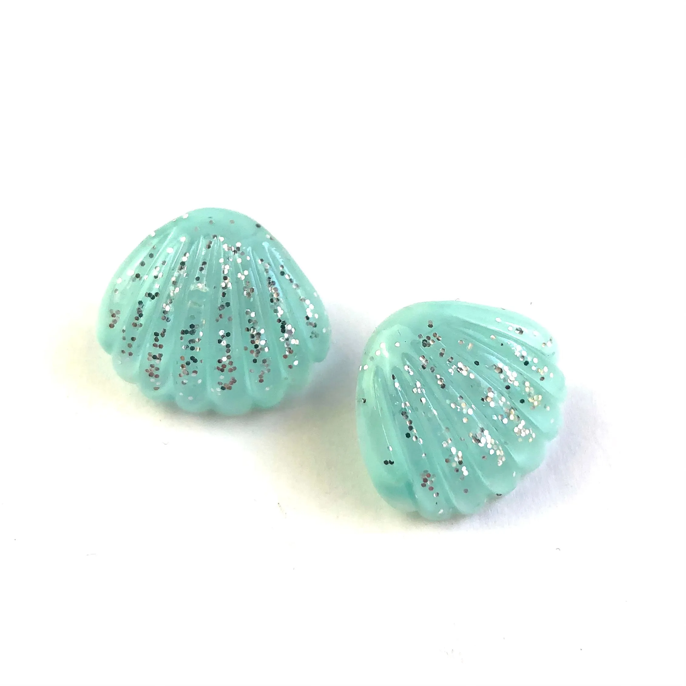 Ice Blue Oyster Shell Glitter Stud Earrings