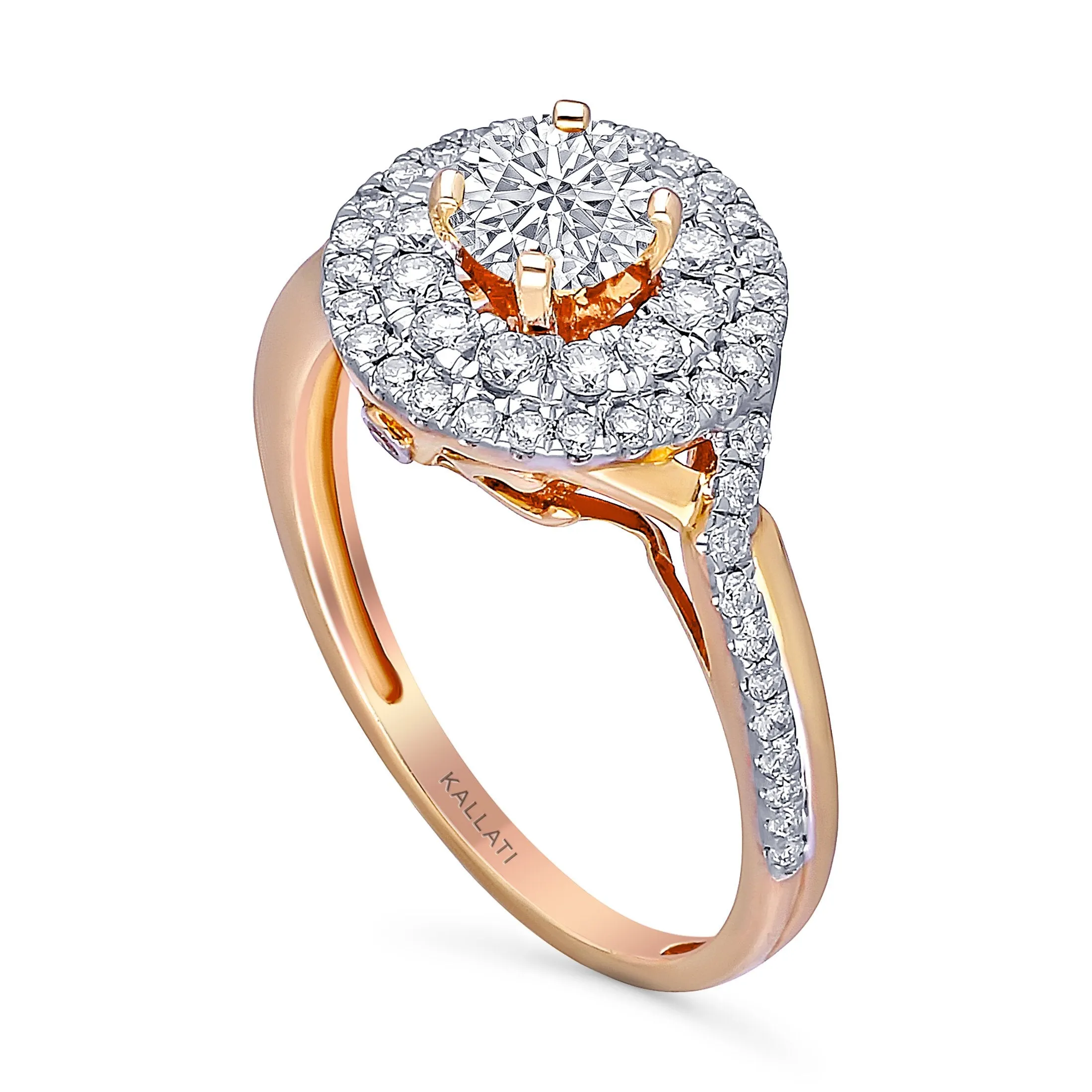 Kallati Eternal Double Round  Halo Diamond Engagement Ring in 14K Rose Gold