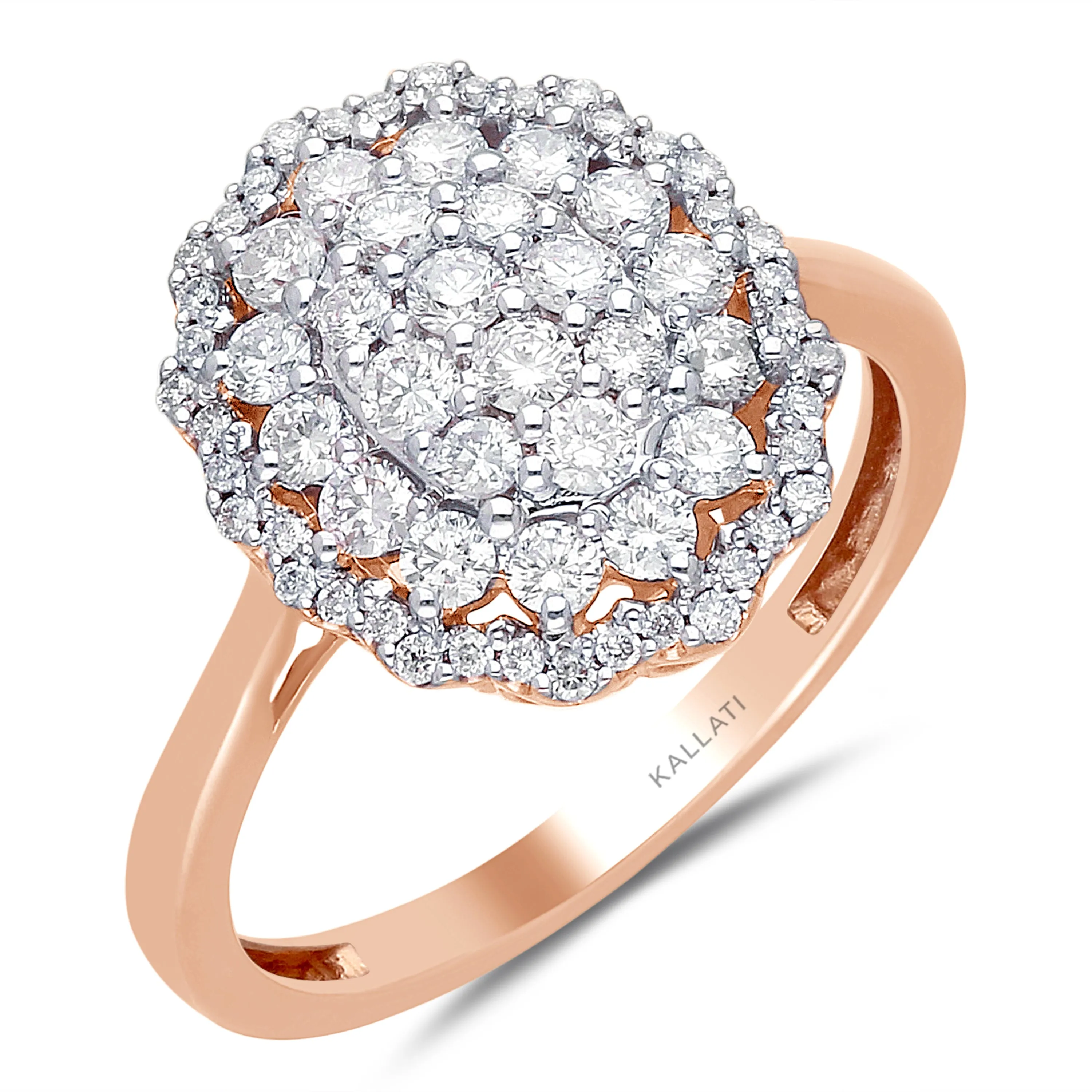 Kallati Eternal Oval Halo Cluster Diamond Engagement Ring in 14K Rose Gold