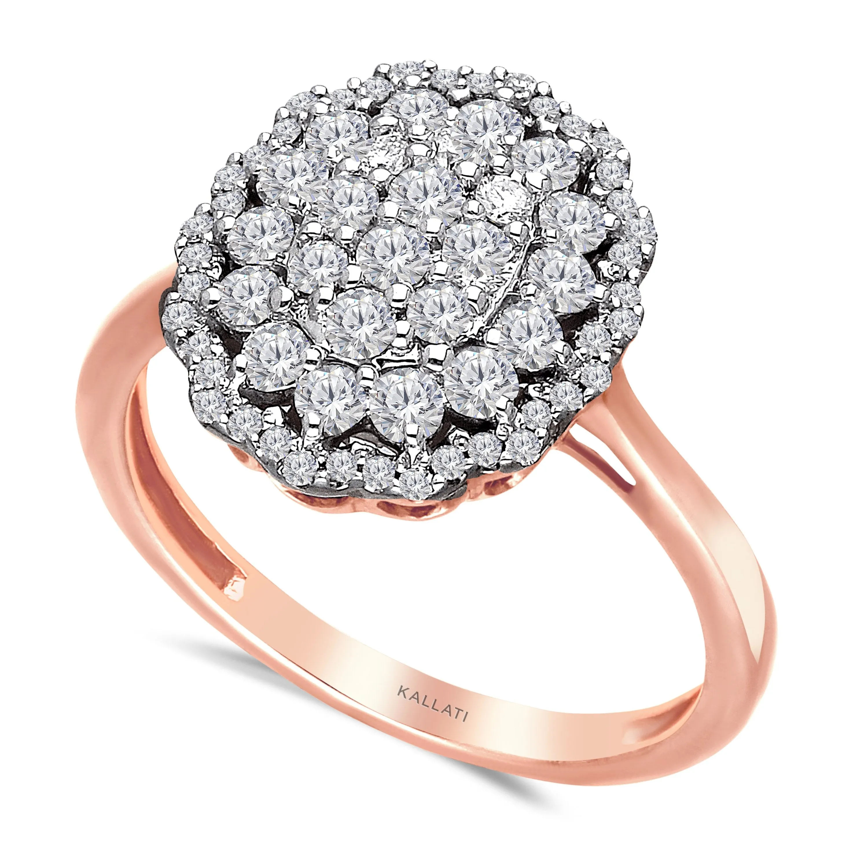 Kallati Eternal Oval Halo Cluster Diamond Engagement Ring in 14K Rose Gold