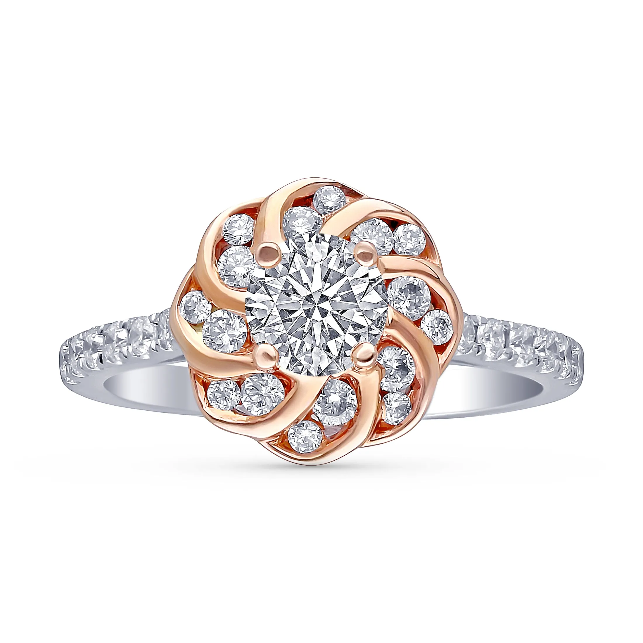 Kallati Eternal Round  Diamond Engagement Ring in 14K White and Rose Gold