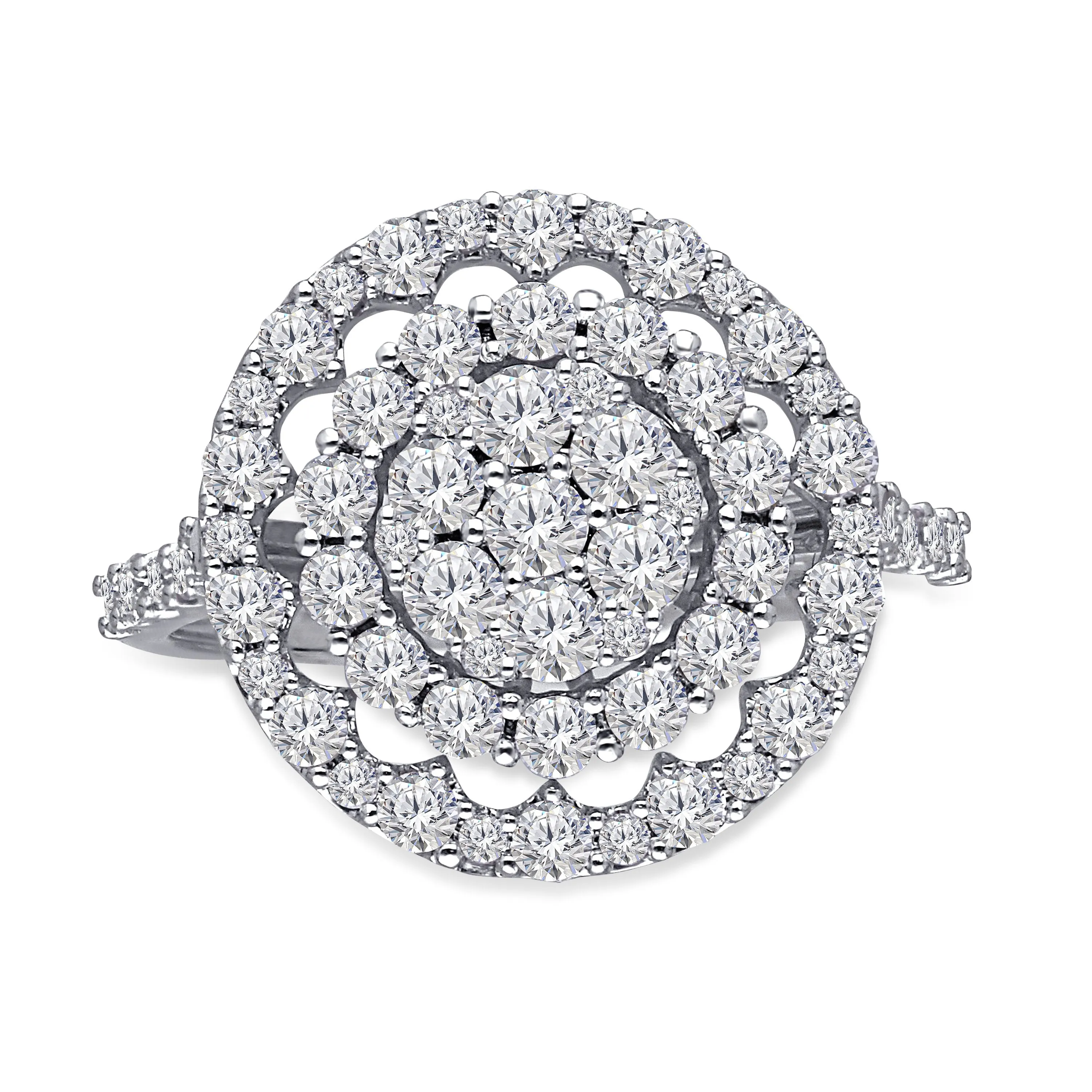 Kallati Eternal Round Halo Cluster Diamond Engagement Ring in 14K White  Gold