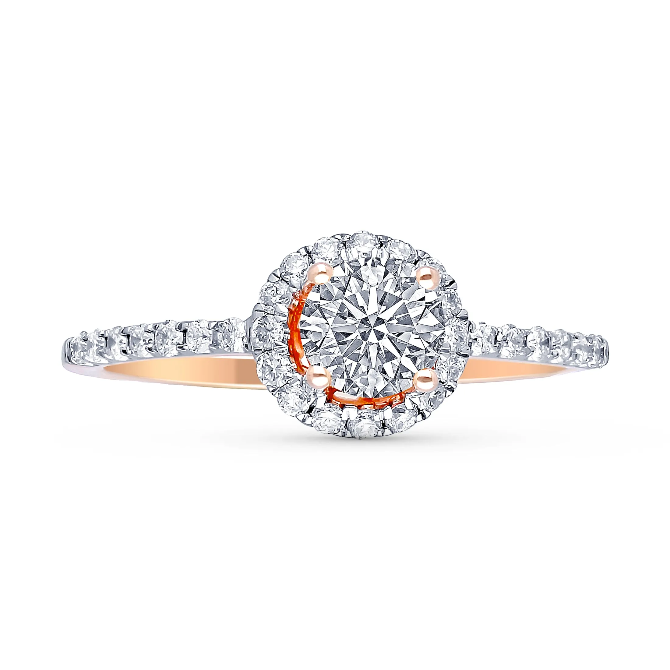 Kallati Eternal Round Halo Diamond Engagement Ring in 14K Rose Gold