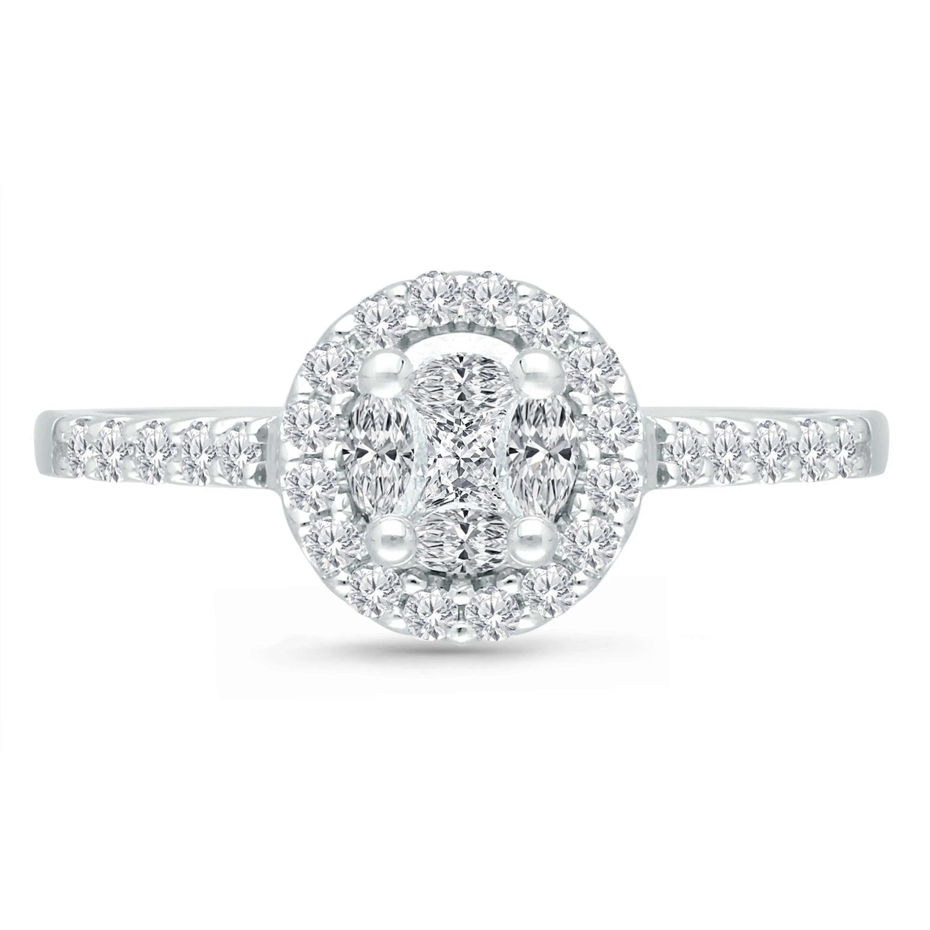 Kallati Eternal Round Halo  Diamond Engagement Ring in 14K White  Gold