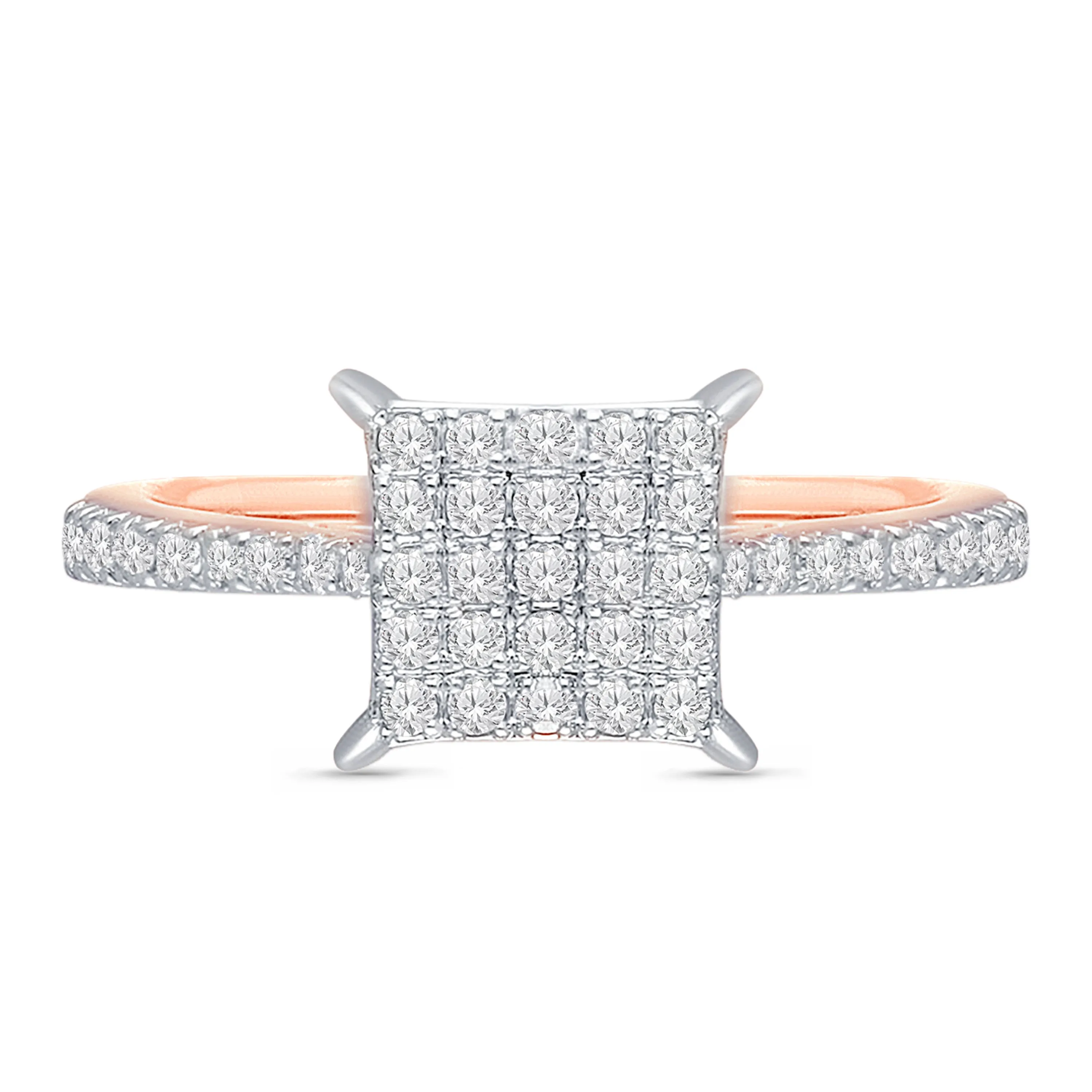 Kallati Eternal Square Shape Cluster  Diamond Engagement Ring in 14K Rose Gold