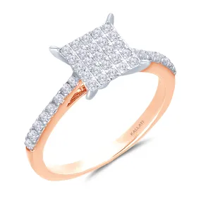 Kallati Eternal Square Shape Cluster  Diamond Engagement Ring in 14K Rose Gold