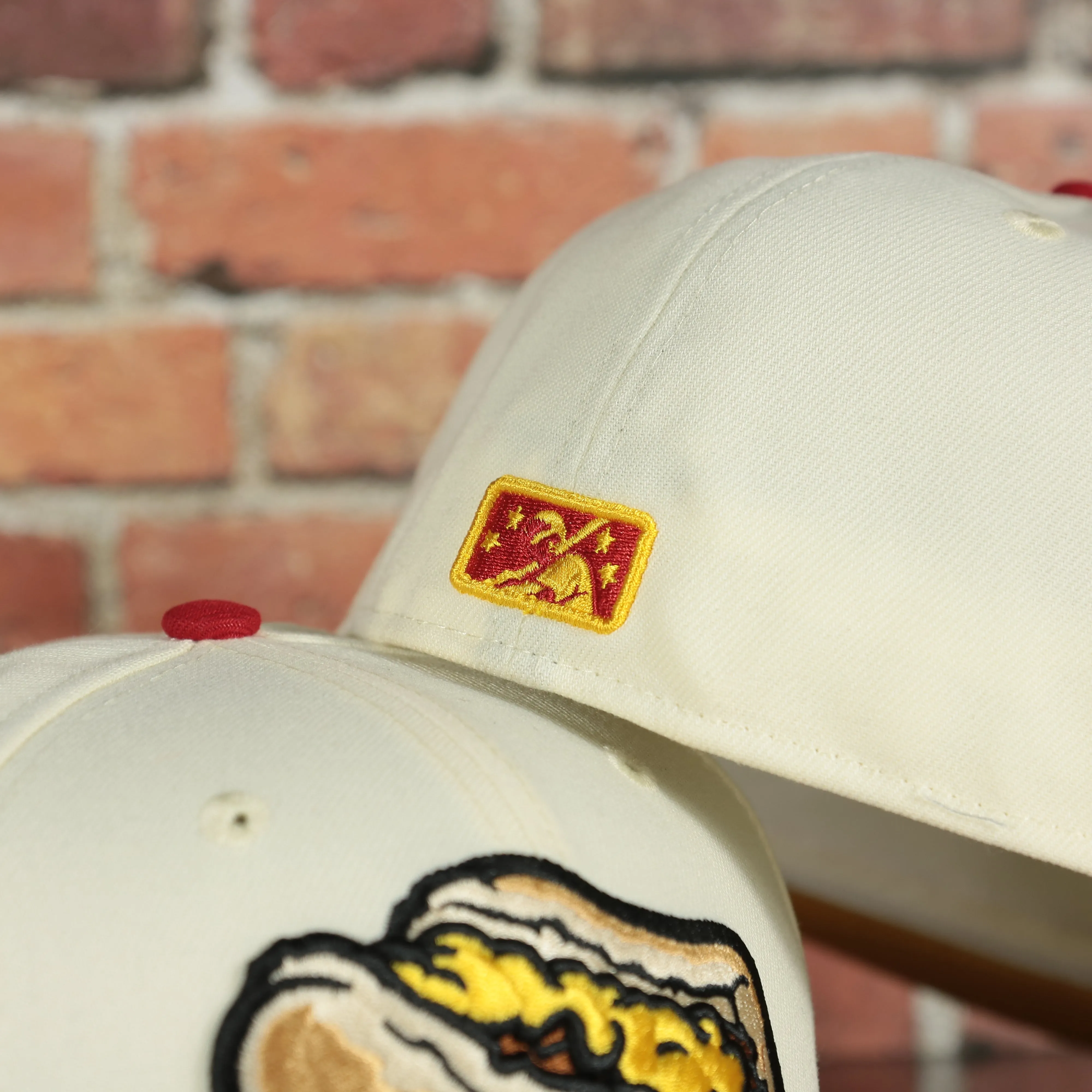 Lehigh Valley Iron Pigs Cheesesteak Without Onions Yellow UV Plain Jane 59Fifty Fitted Cap | Cap Swag Exclusive