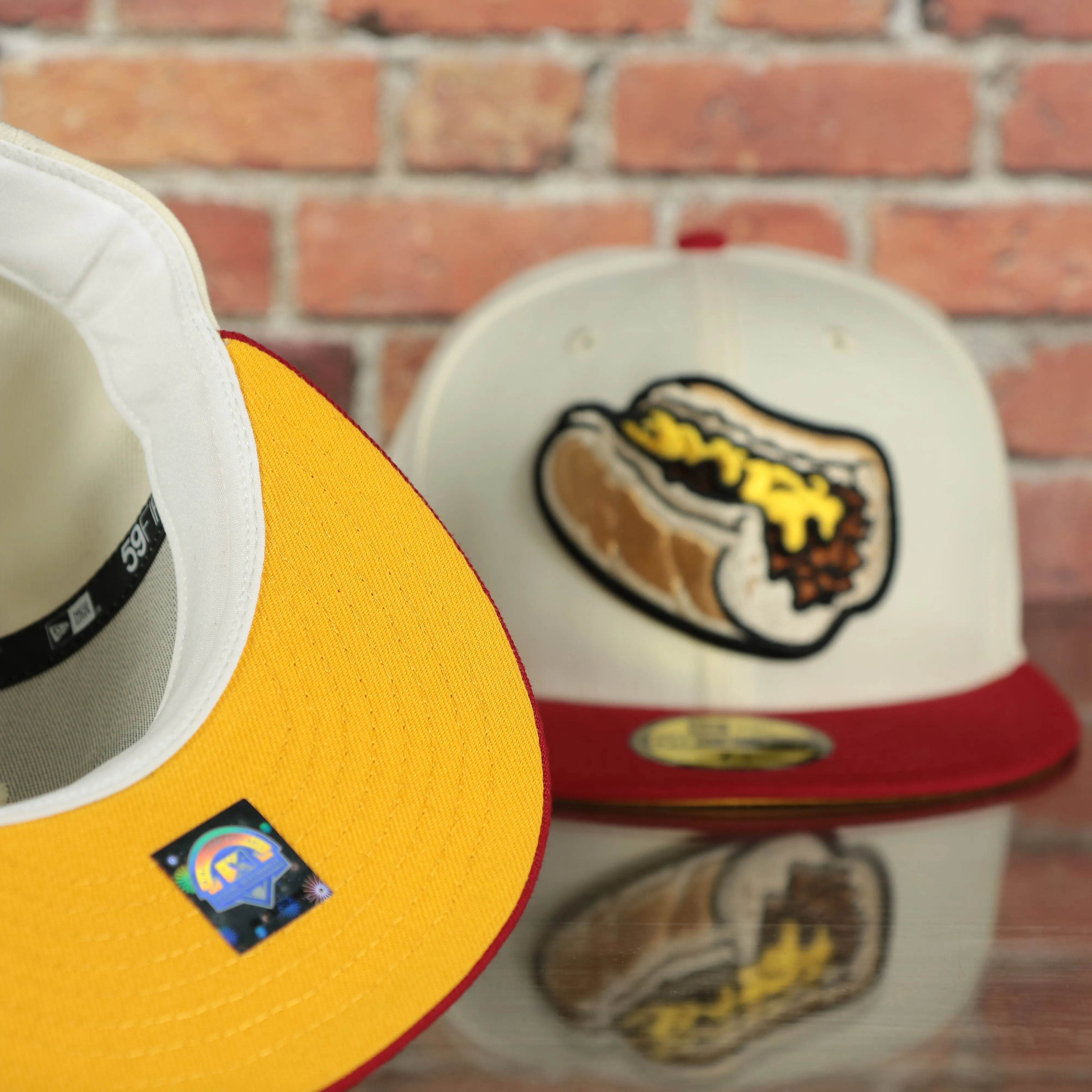 Lehigh Valley Iron Pigs Cheesesteak Without Onions Yellow UV Plain Jane 59Fifty Fitted Cap | Cap Swag Exclusive