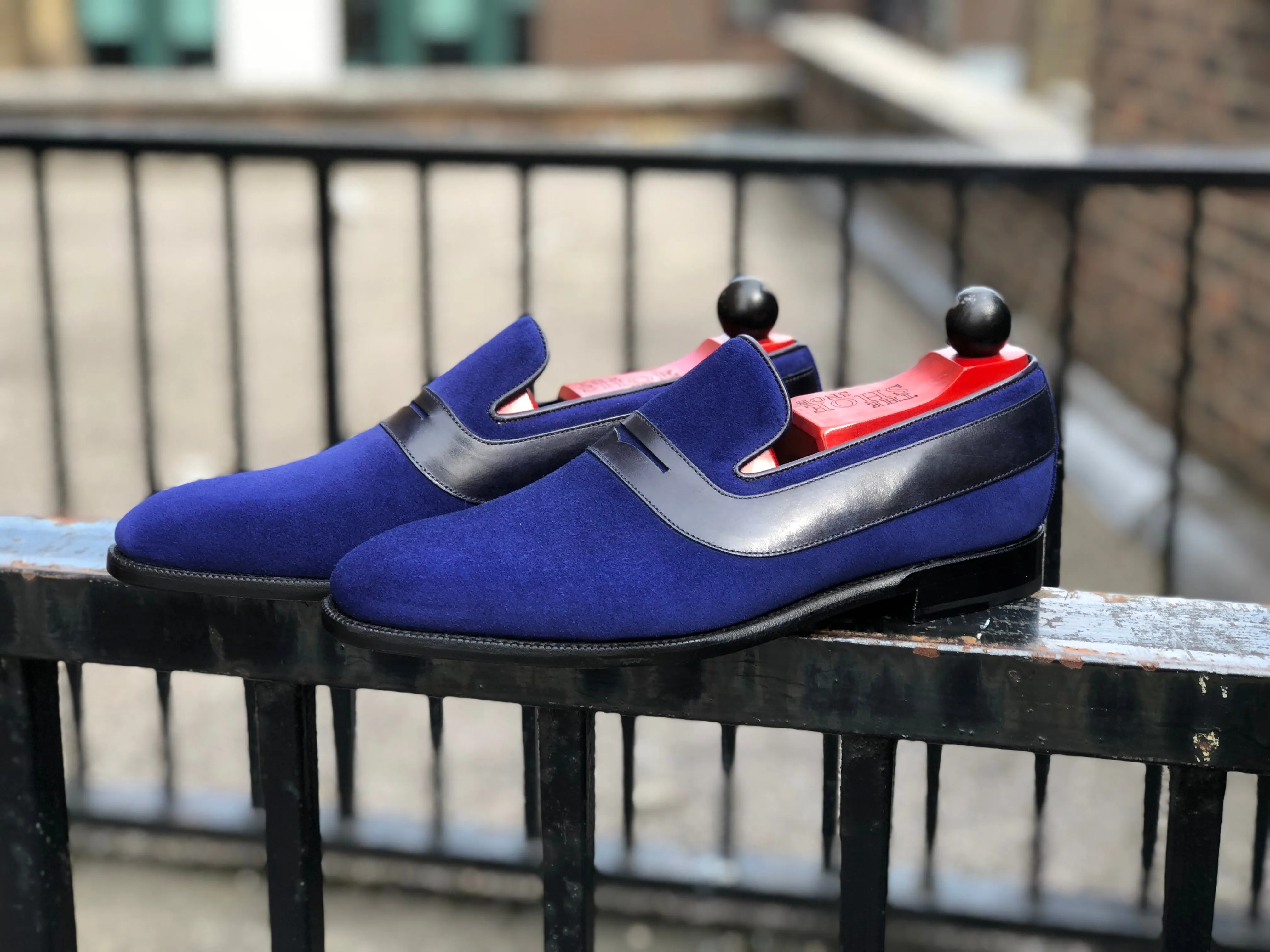 Marcos - MTO - Vivid Blue Suede / Black Calf - LPB Last - Single Leather Sole