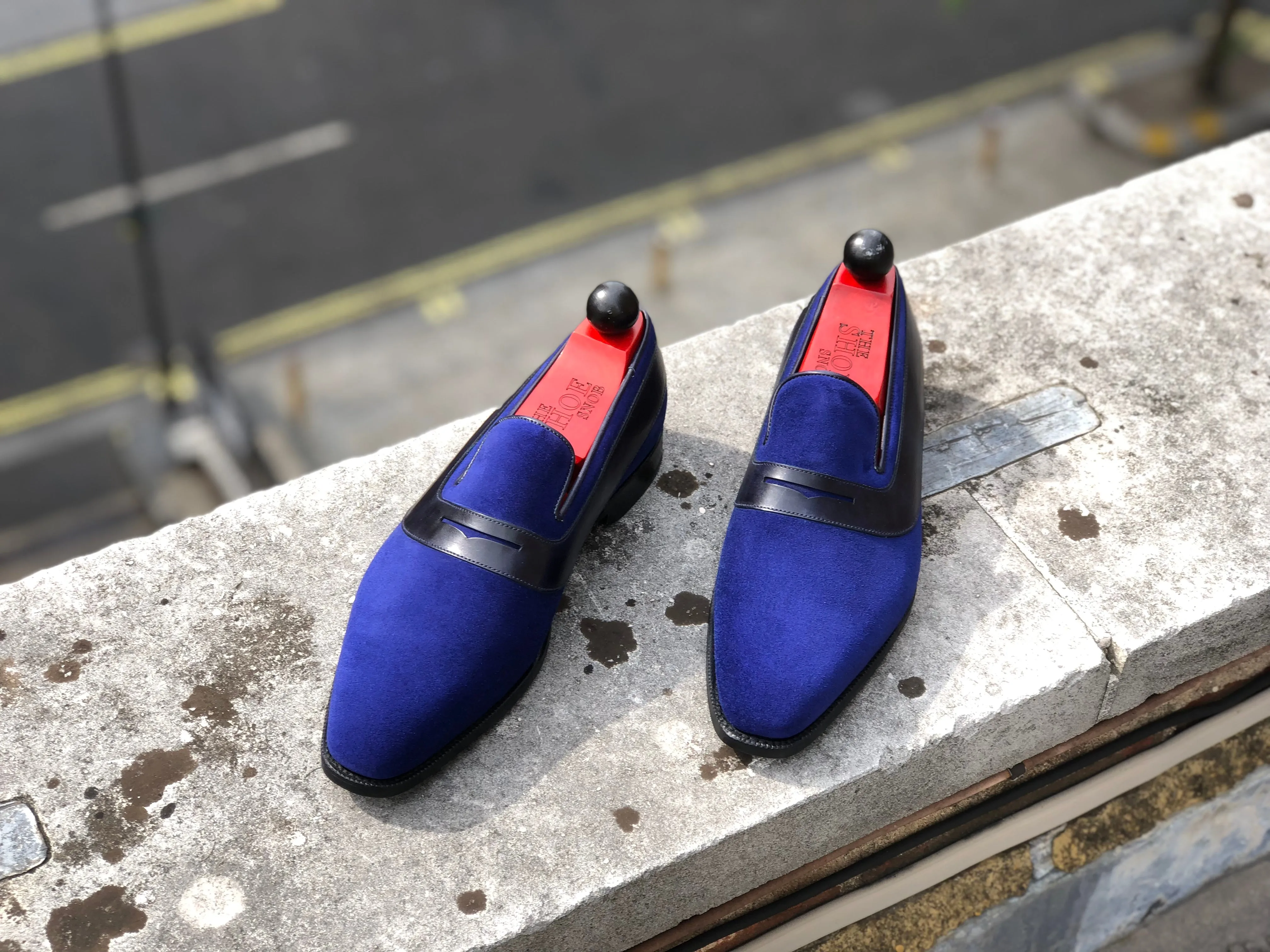 Marcos - MTO - Vivid Blue Suede / Black Calf - LPB Last - Single Leather Sole