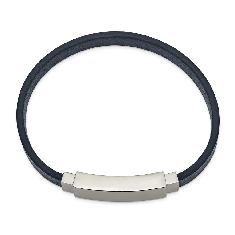 Men's Stainless Steel & Navy Blue Leather I.D. Bracelet, 8.5 Inch