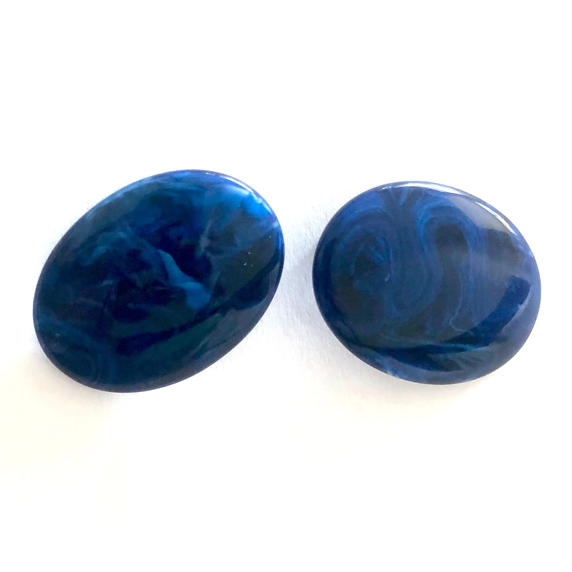 Navy Blue & Sapphire Marbled Oval Button Stud Earrings