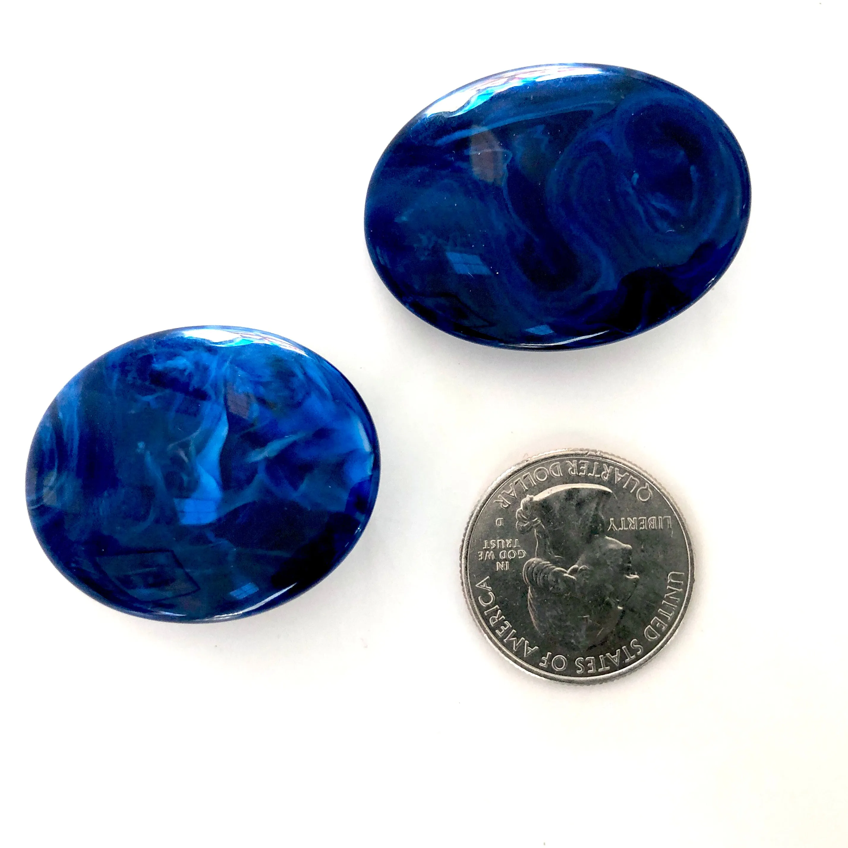 Navy Blue & Sapphire Marbled Oval Button Stud Earrings