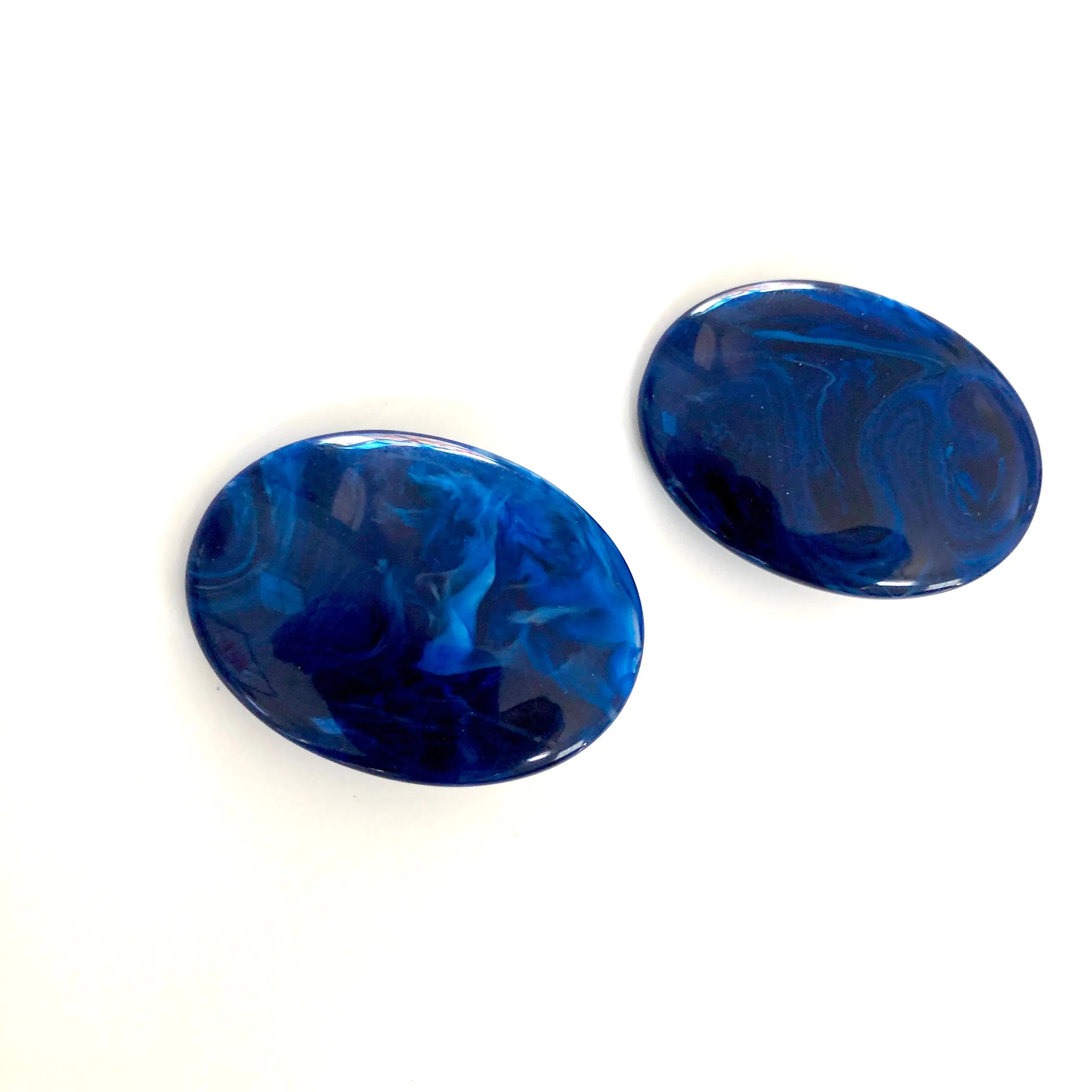 Navy Blue & Sapphire Marbled Oval Button Stud Earrings