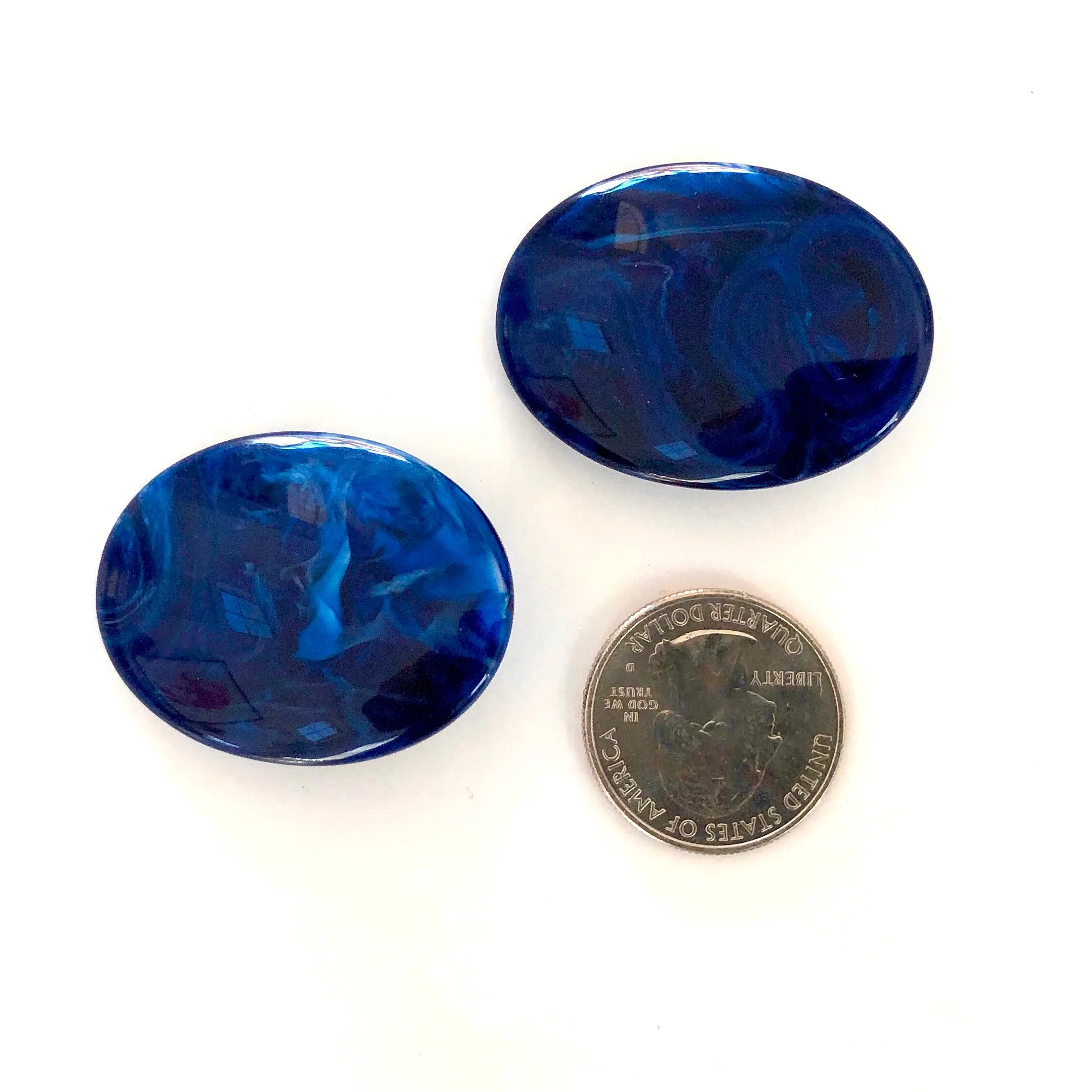 Navy Blue & Sapphire Marbled Oval Button Stud Earrings