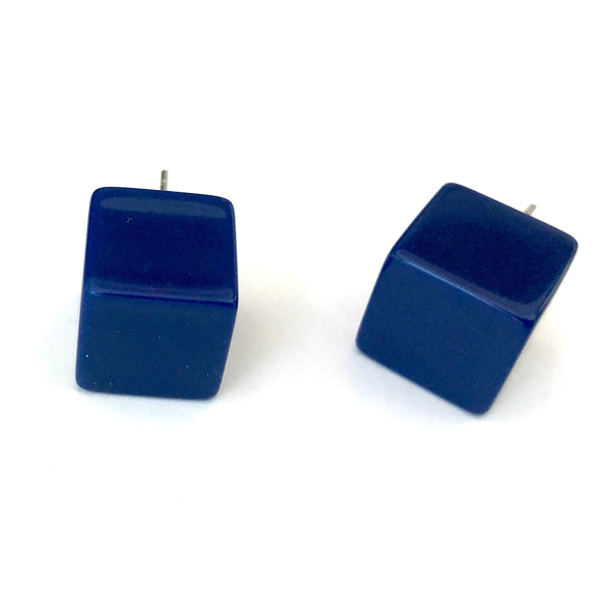 Navy Blue Jumbo Cube Stud Earrings