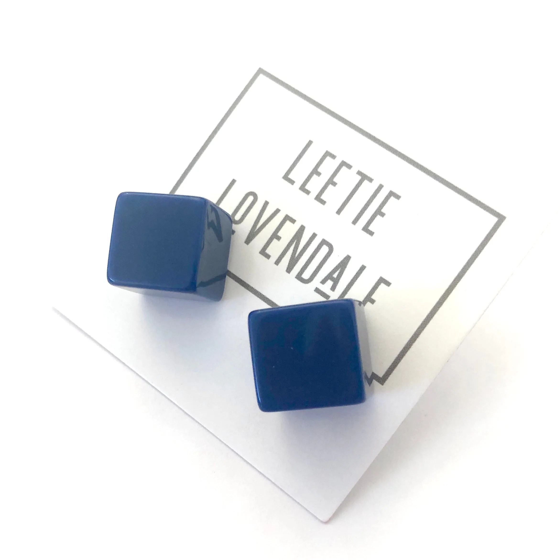 Navy Blue Jumbo Cube Stud Earrings