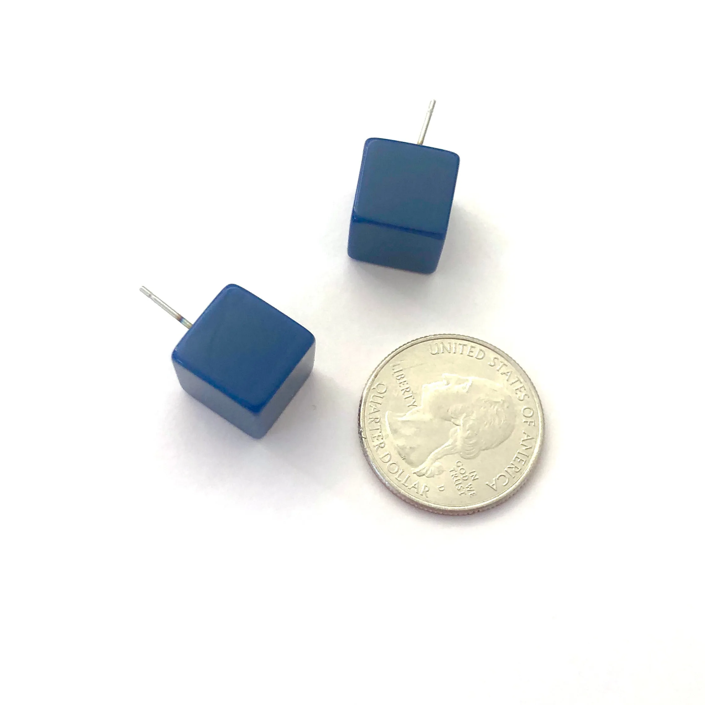 Navy Blue Jumbo Cube Stud Earrings