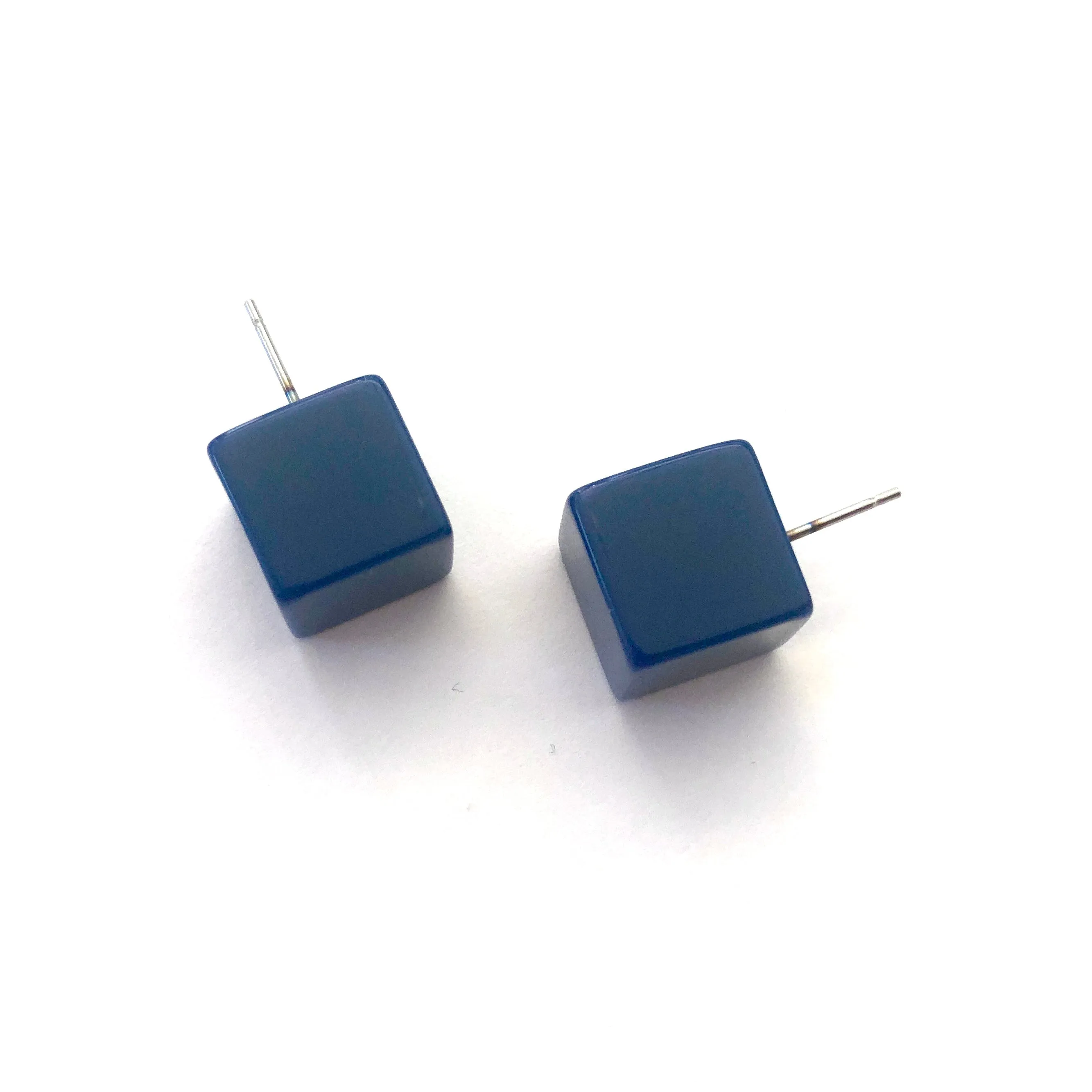 Navy Blue Jumbo Cube Stud Earrings