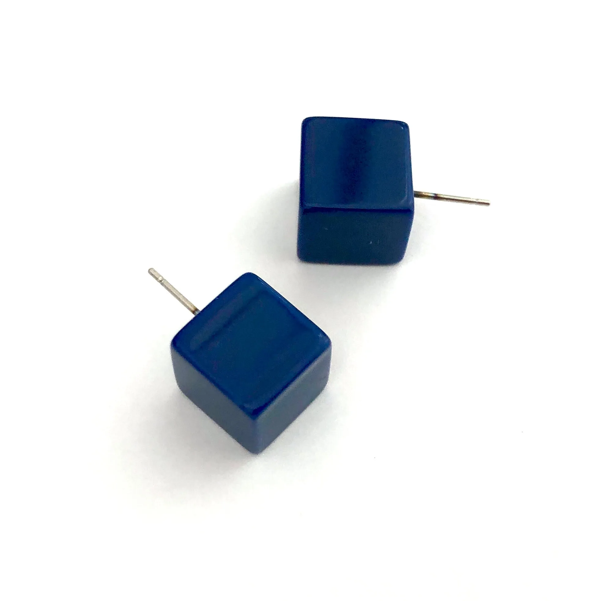 Navy Blue Jumbo Cube Stud Earrings