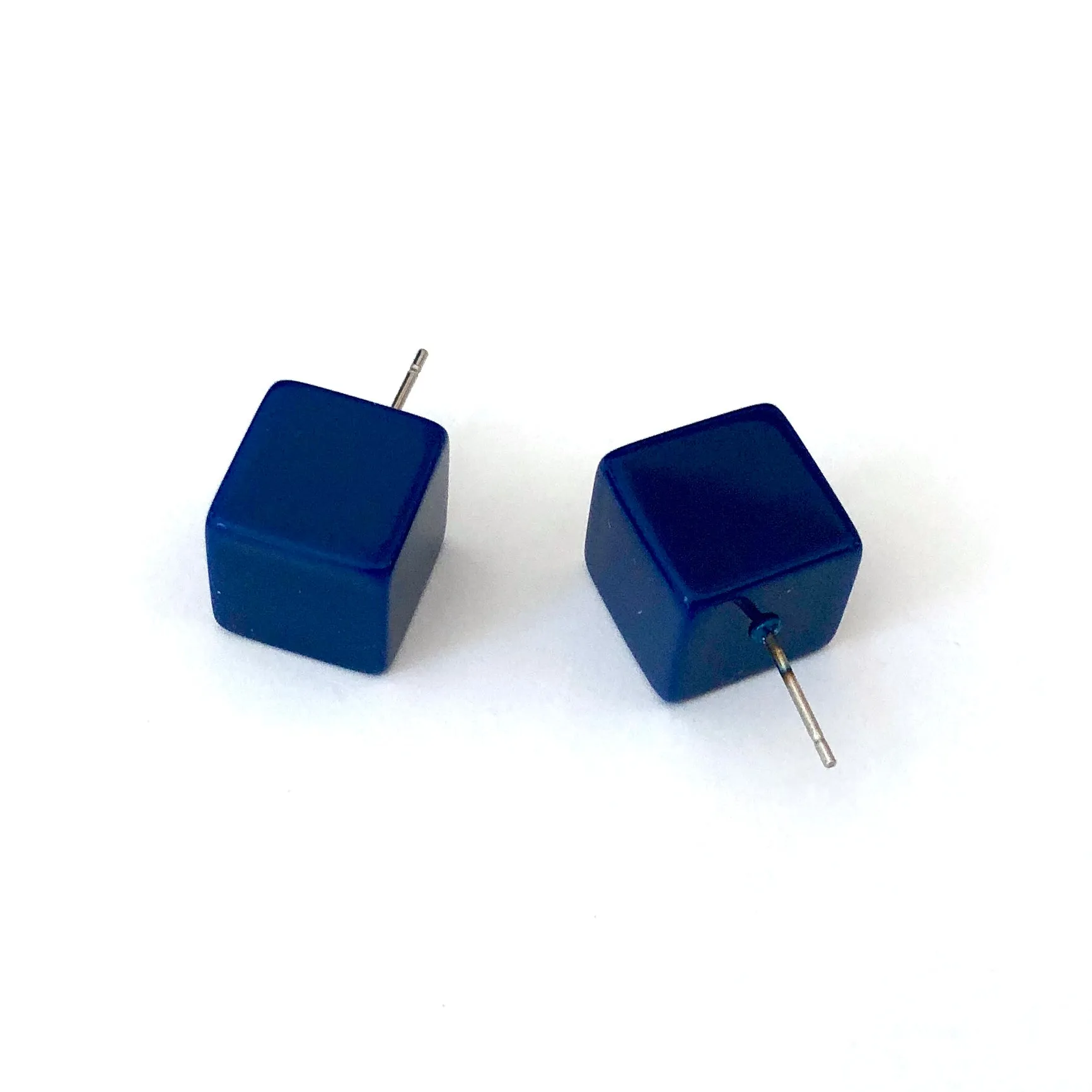 Navy Blue Jumbo Cube Stud Earrings