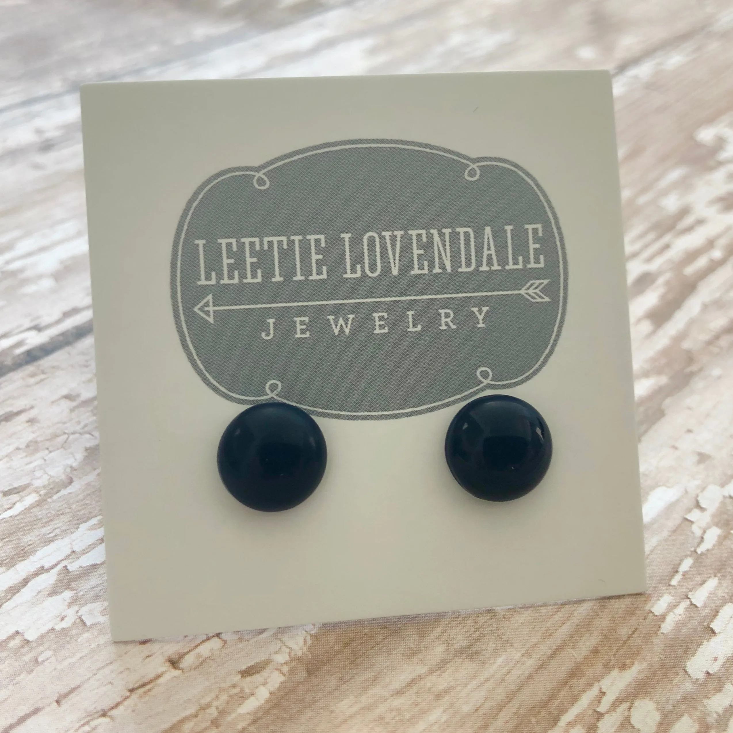 Navy Blue Small Retro Button Stud Earrings