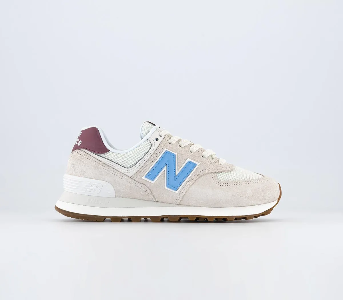 New Balance 574 Sea Salt White Blue Burgundy Trainers