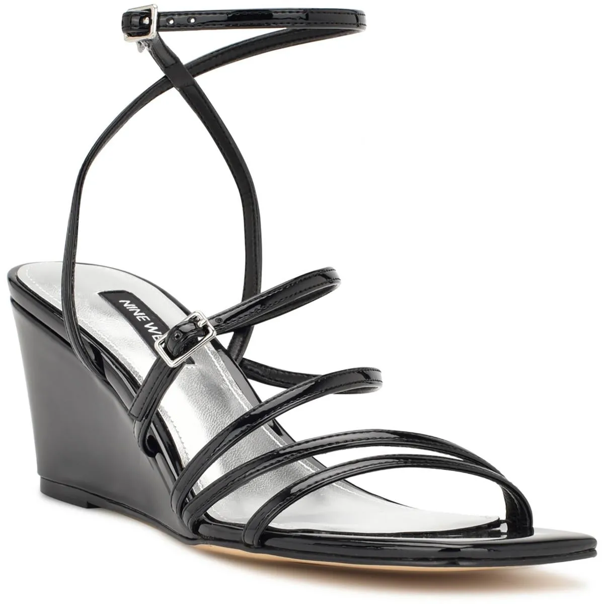 Nine West Womens Keamer Patent Ankle Strap Wedge Sandals