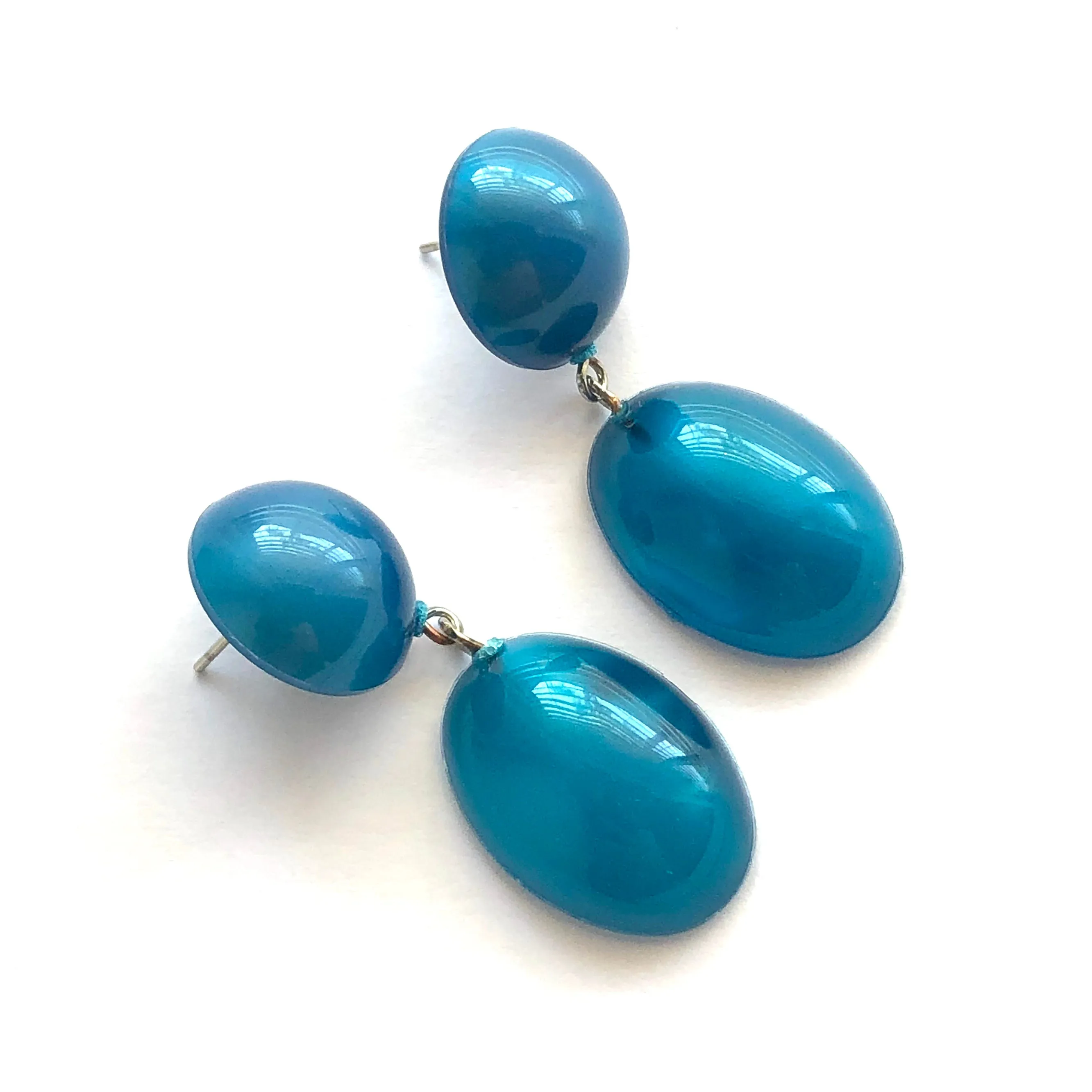 Peacock Blue Aura Glow Jelly Bean Earrings