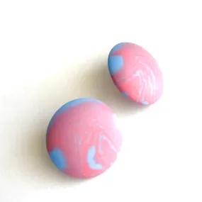 Periwinkle & Pink Marbled Retro Button Stud Earrings