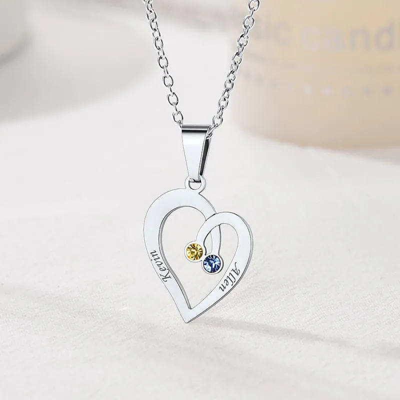 Personalized 2-4 Engravable Names Birthstones Heart Necklace For Women