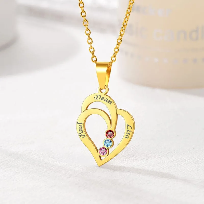 Personalized 2-4 Engravable Names Birthstones Heart Necklace For Women