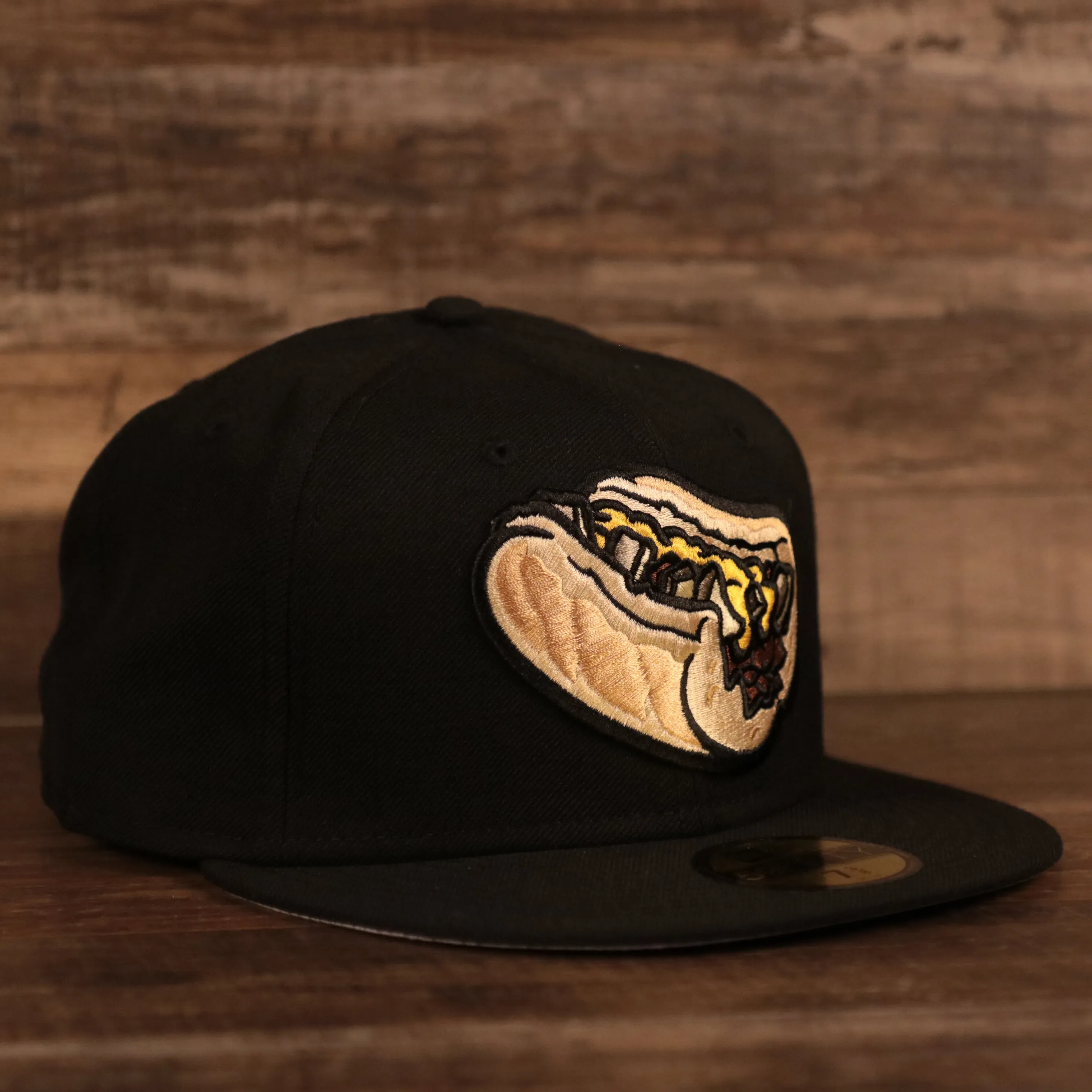 Philly Cheesesteak With Onions Black 59fifty Gray Bottom Cap | Lehigh Valley Iron Pigs Grey Bottom Fitted New Era Cap