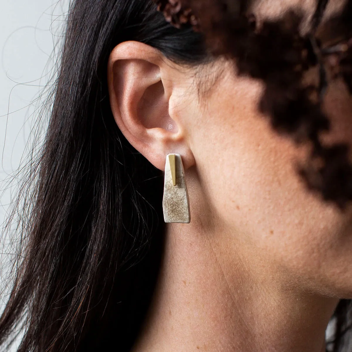 Pillar 2-in-1 Earrings - Raku + Brass