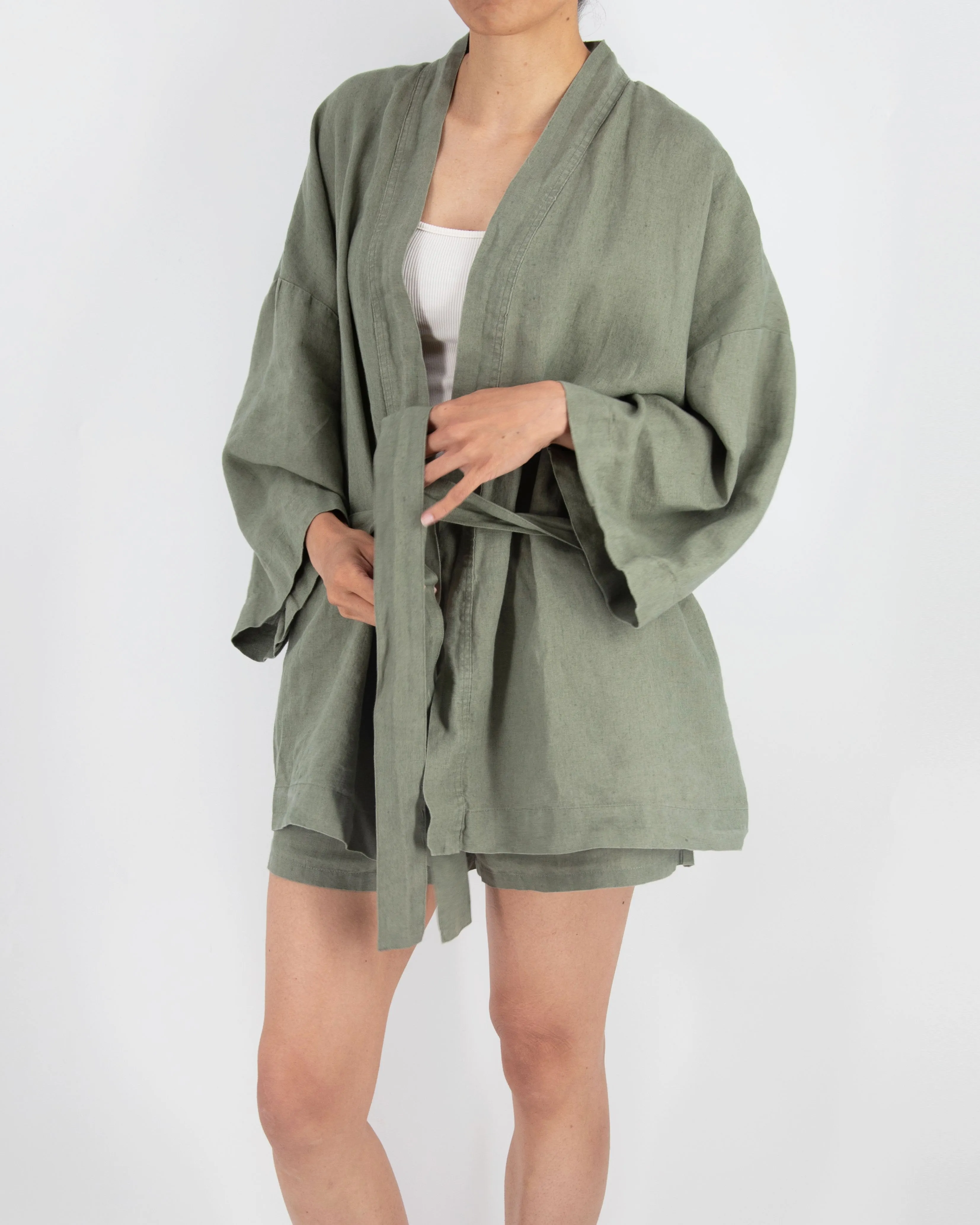 Rie Short Linen Kimono Set