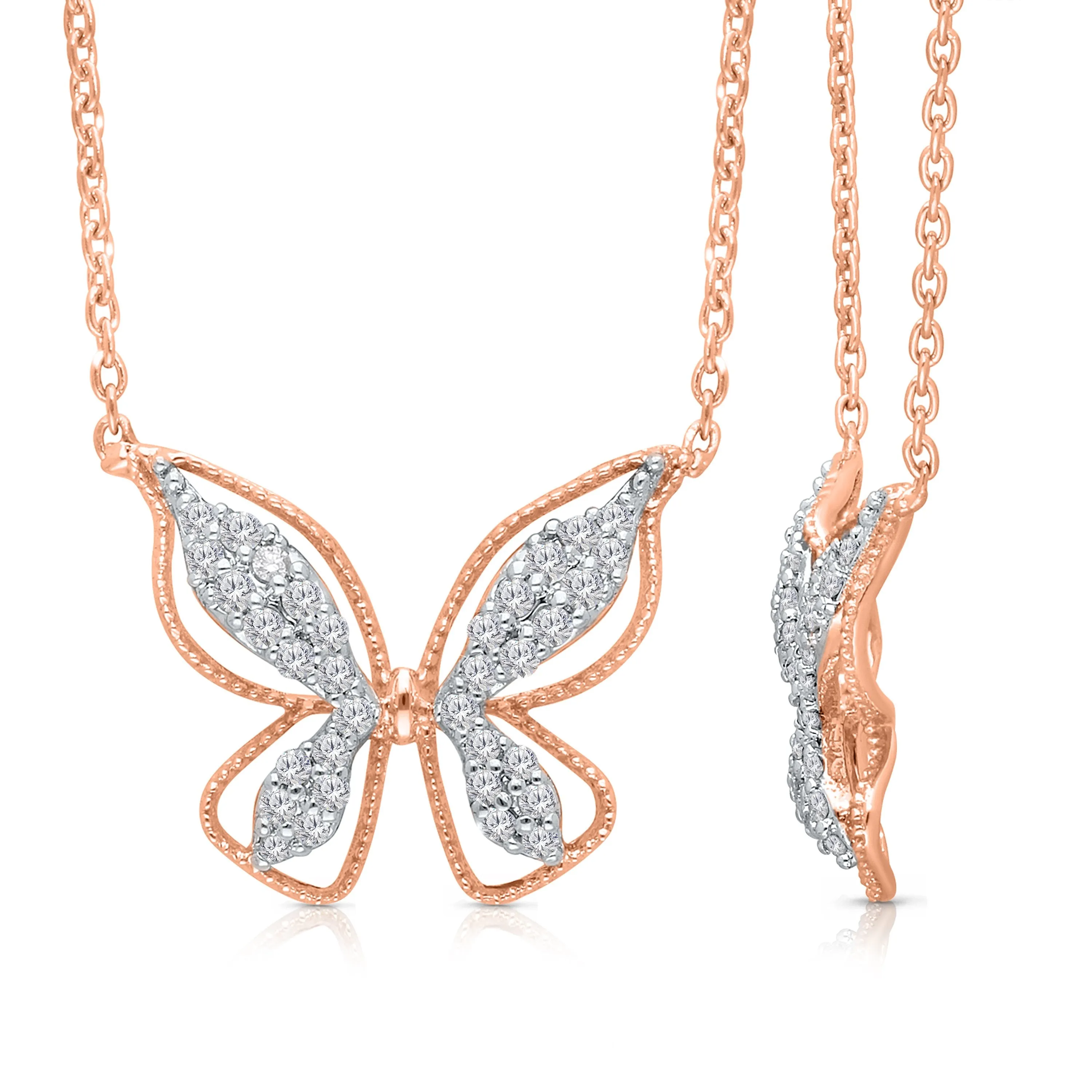 Rose Gold & White Diamond Butterfly Pendant