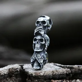 See No Evil, Hear No Evil, Speak No Evil Skull Pendant Necklaces For Men