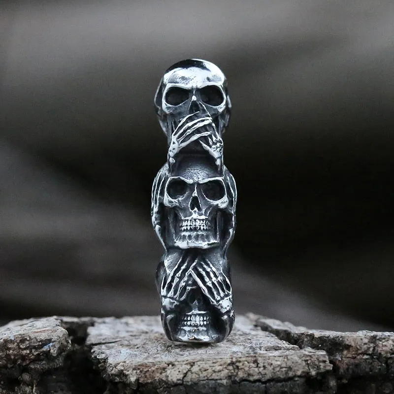 See No Evil, Hear No Evil, Speak No Evil Skull Pendant Necklaces For Men