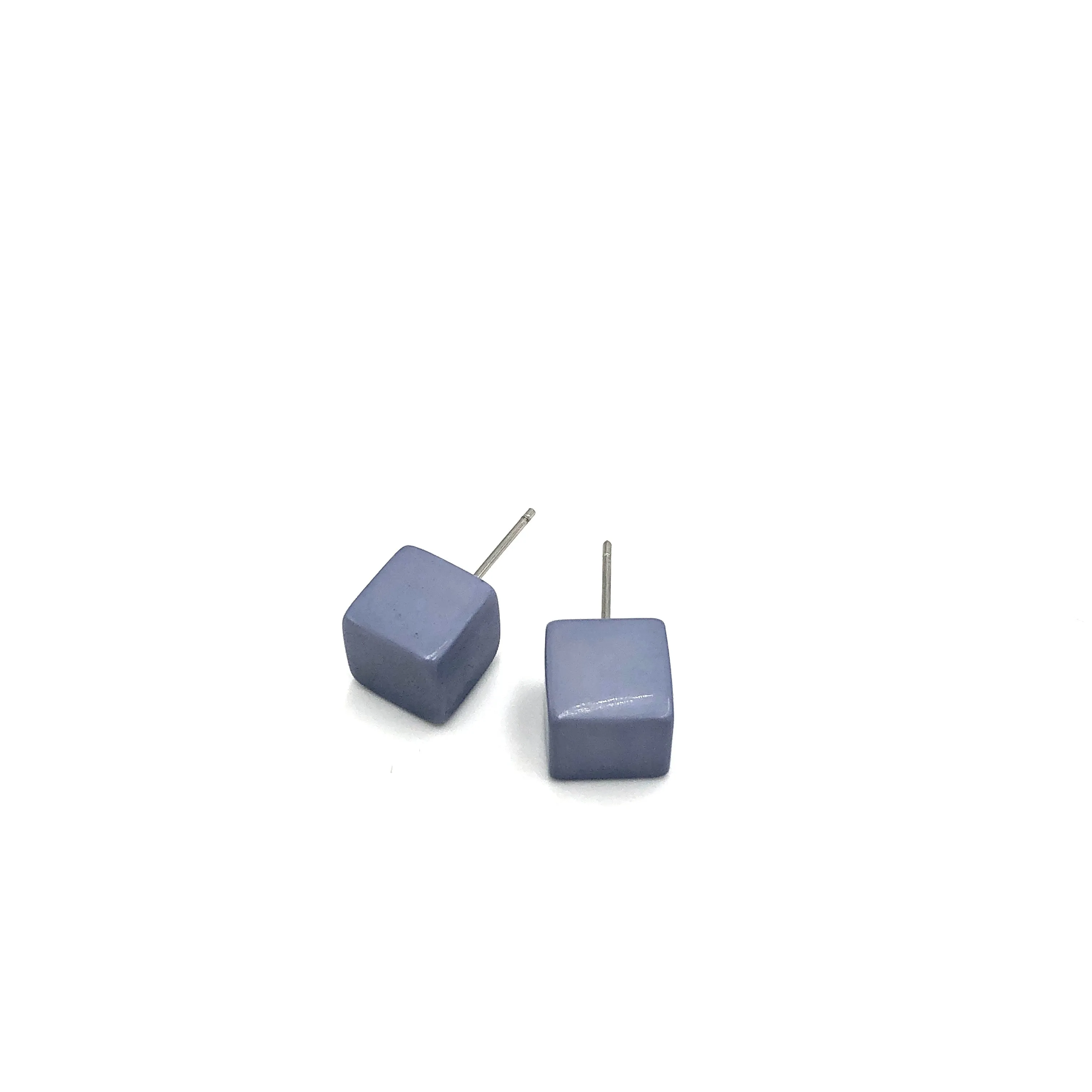 Smoke Blue Midi Cube Stud Earrings