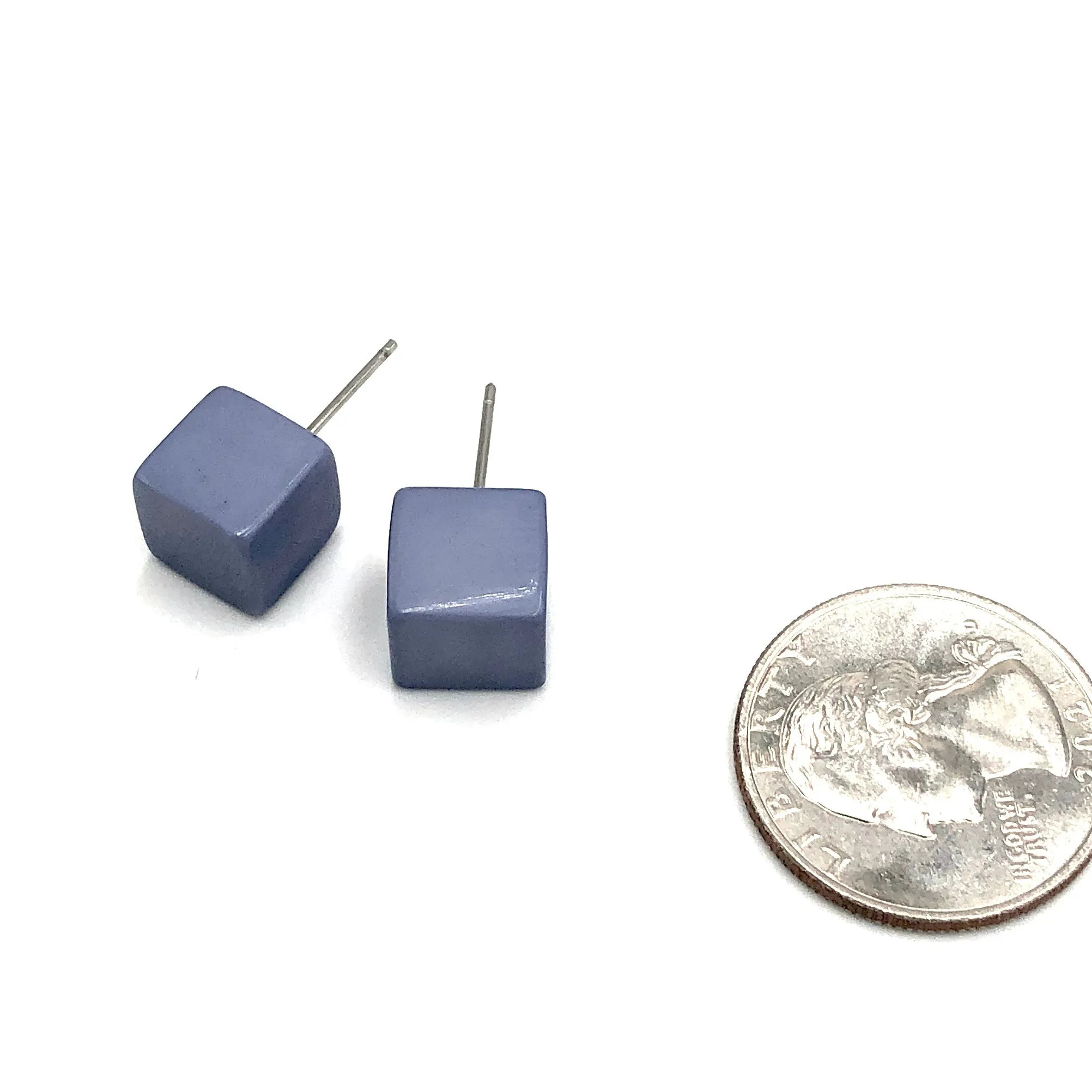 Smoke Blue Midi Cube Stud Earrings