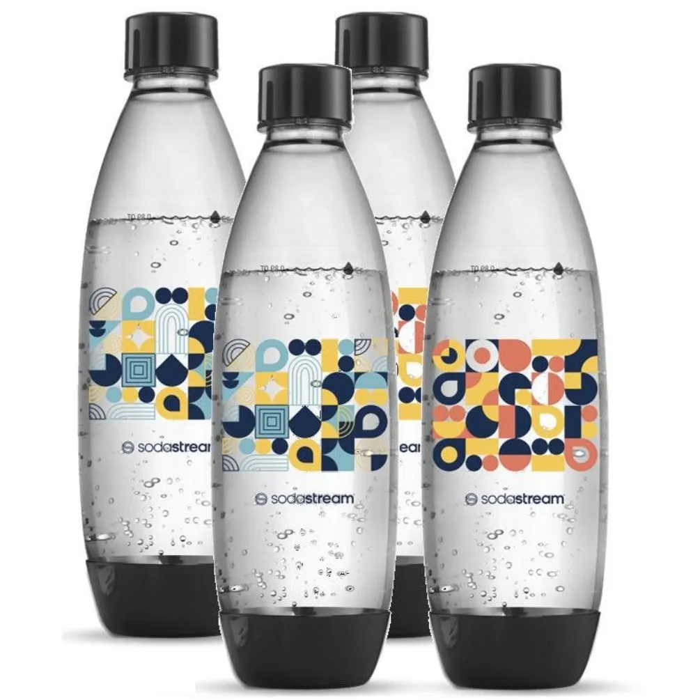 SodaStream Geometric Limited Edition Bottle Dishwasher Safe 1L 4 Pack Black