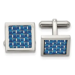 Stainless Steel & Blue Carbon Fiber Square Cuff Links, 16mm (5/8 Inch)