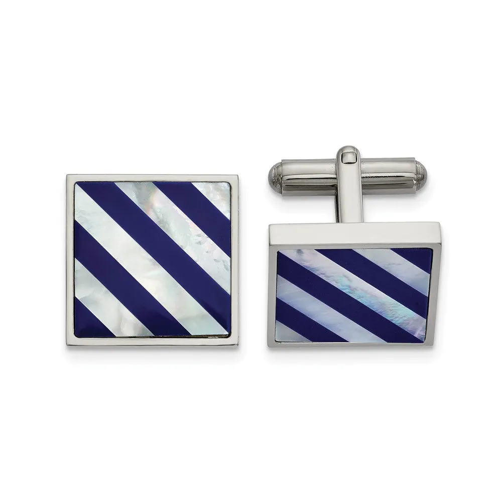 Stainless Steel Mother of Pearl & Blue Shell Square Cuff Links, 18mm