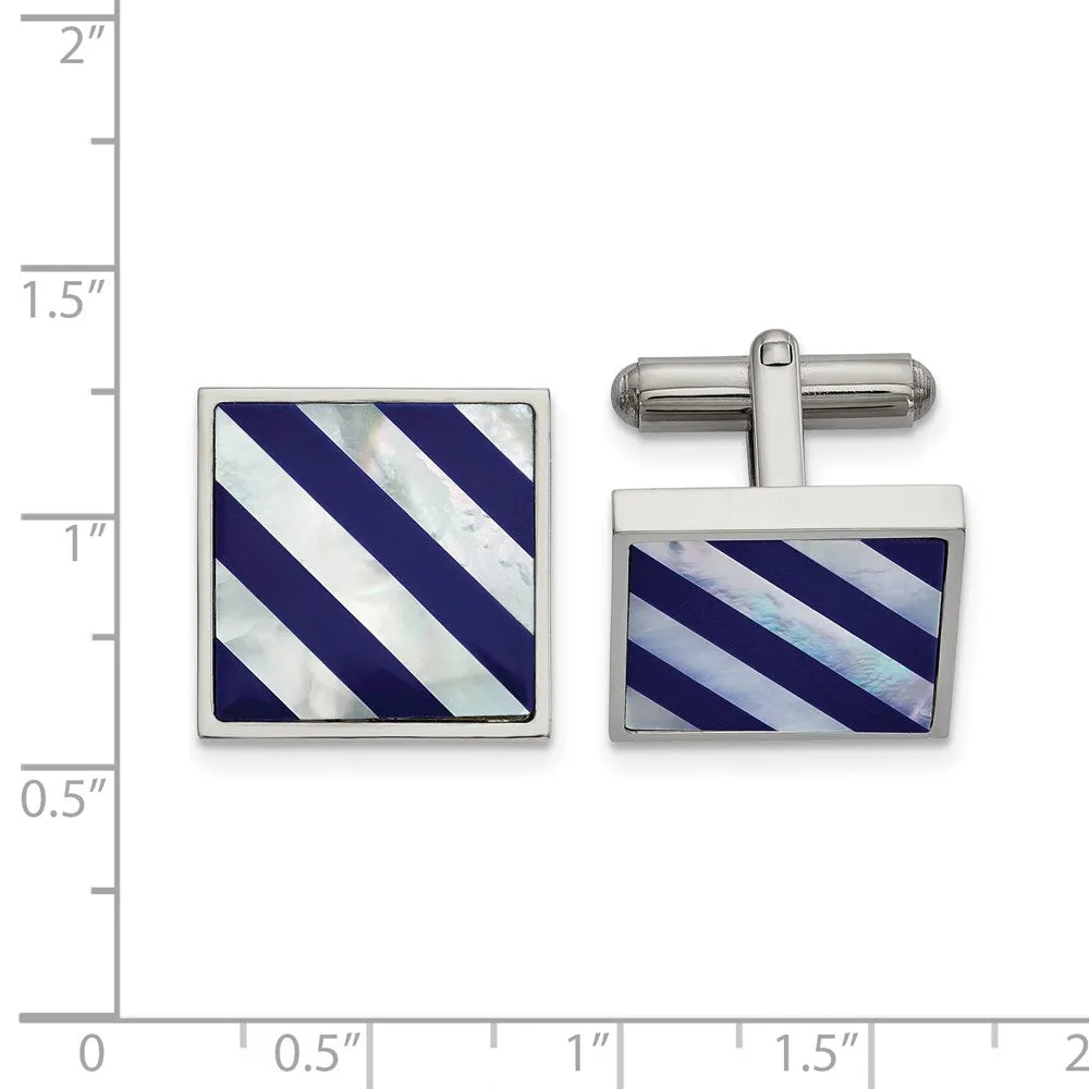 Stainless Steel Mother of Pearl & Blue Shell Square Cuff Links, 18mm